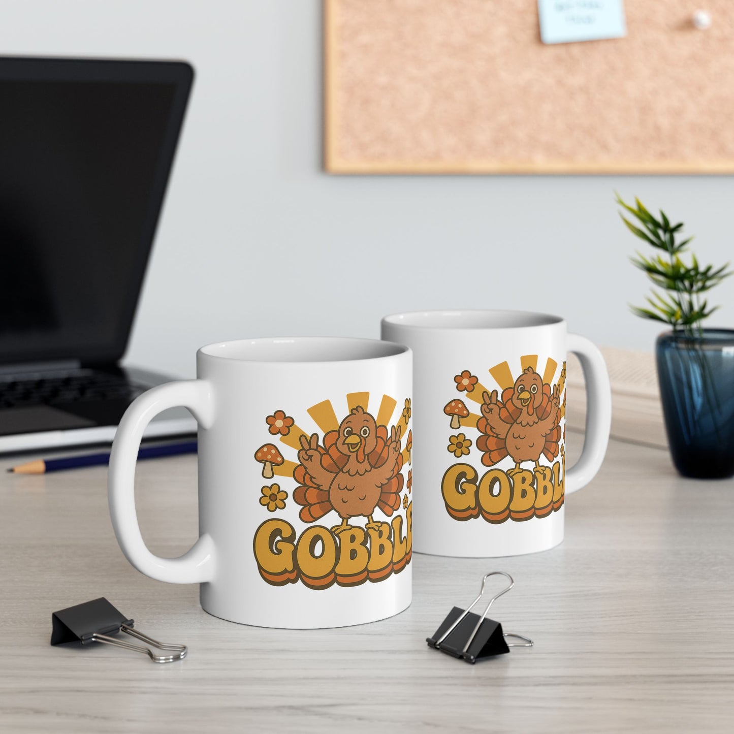 Retro Gobble Thanksgiving Mug, Cute Turkey Coffee Cup With 70s Fall Design, Funny Autumn Ceramic Mug For Holiday Decor And Festive Gifts