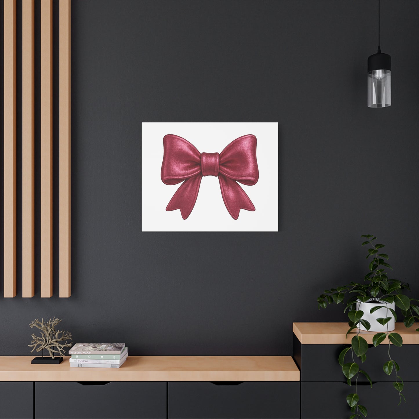 Red Bow Canvas Wall Art – Modern Christmas Decor, Gift for Her, Glam Room Wall Print, Elegant Ribbon Artwork