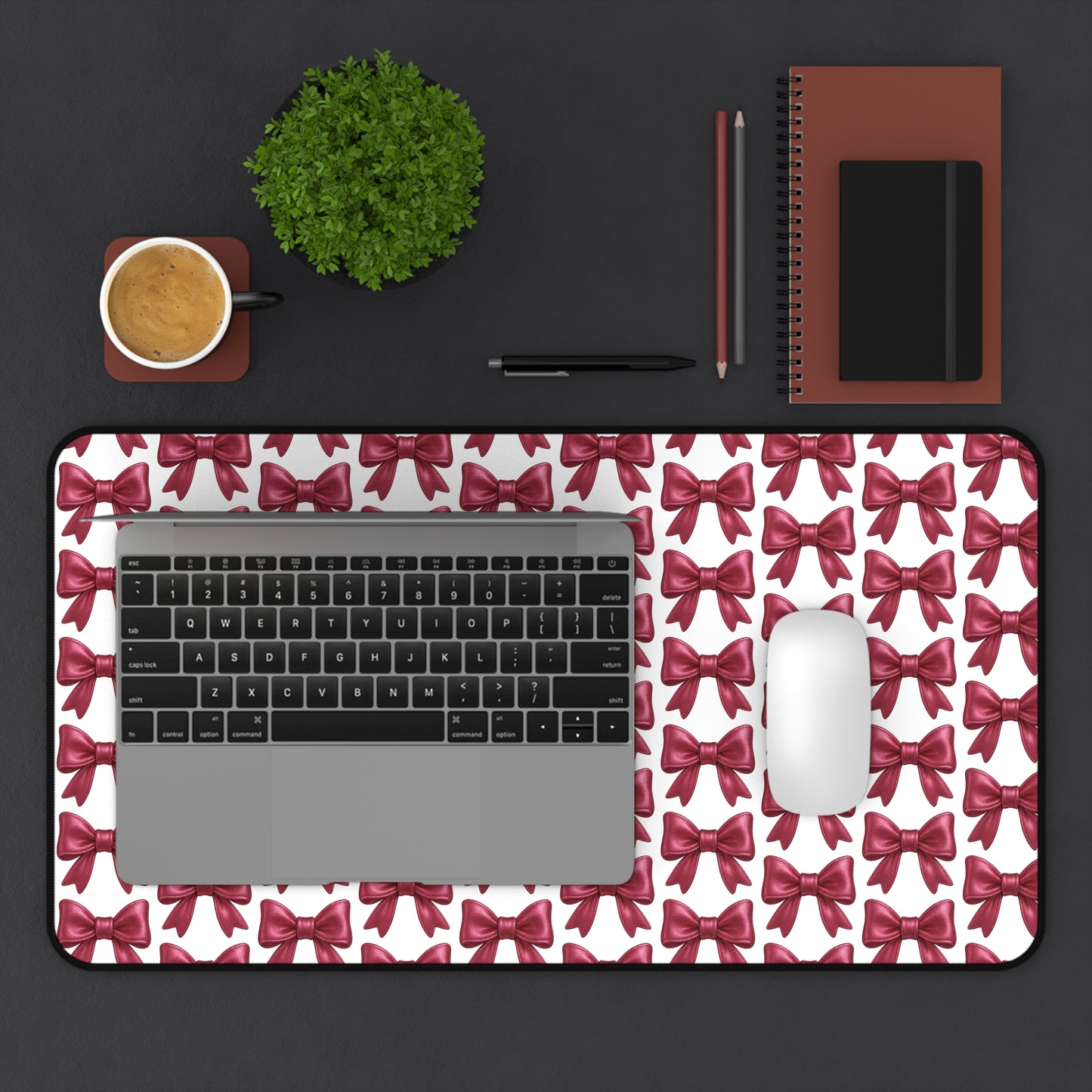 Pink Bow Desk Mat - Cute Aesthetic Mouse Pad for Office or Gaming Setup | Girly Large Mouse Pad Gift for Her