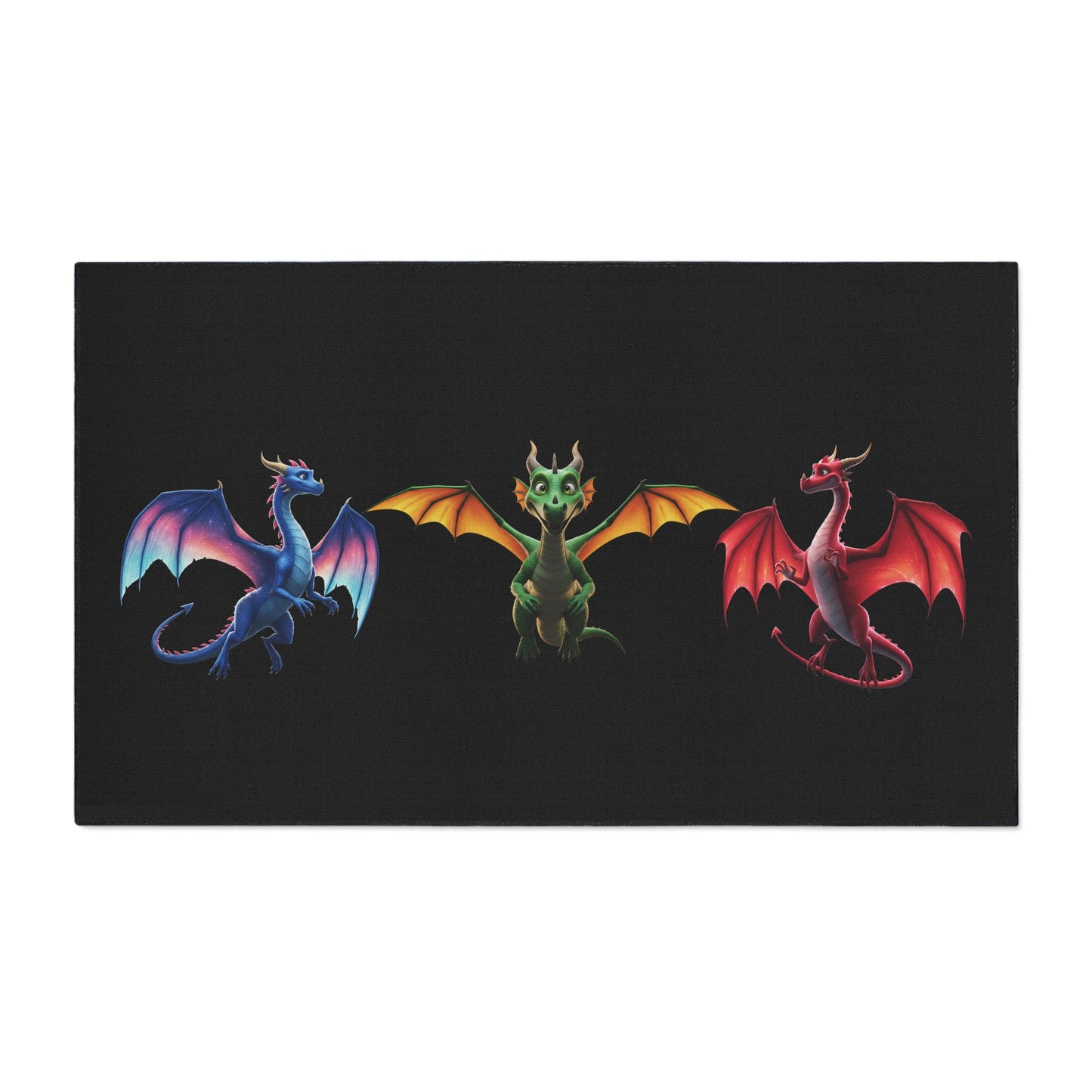Fantasy Dragon Floor Mat - Non‑Slip Game Room Rug with Blue, Green and Red Dragons, Kids Room Decor, Durable Entrance Welcome Mat