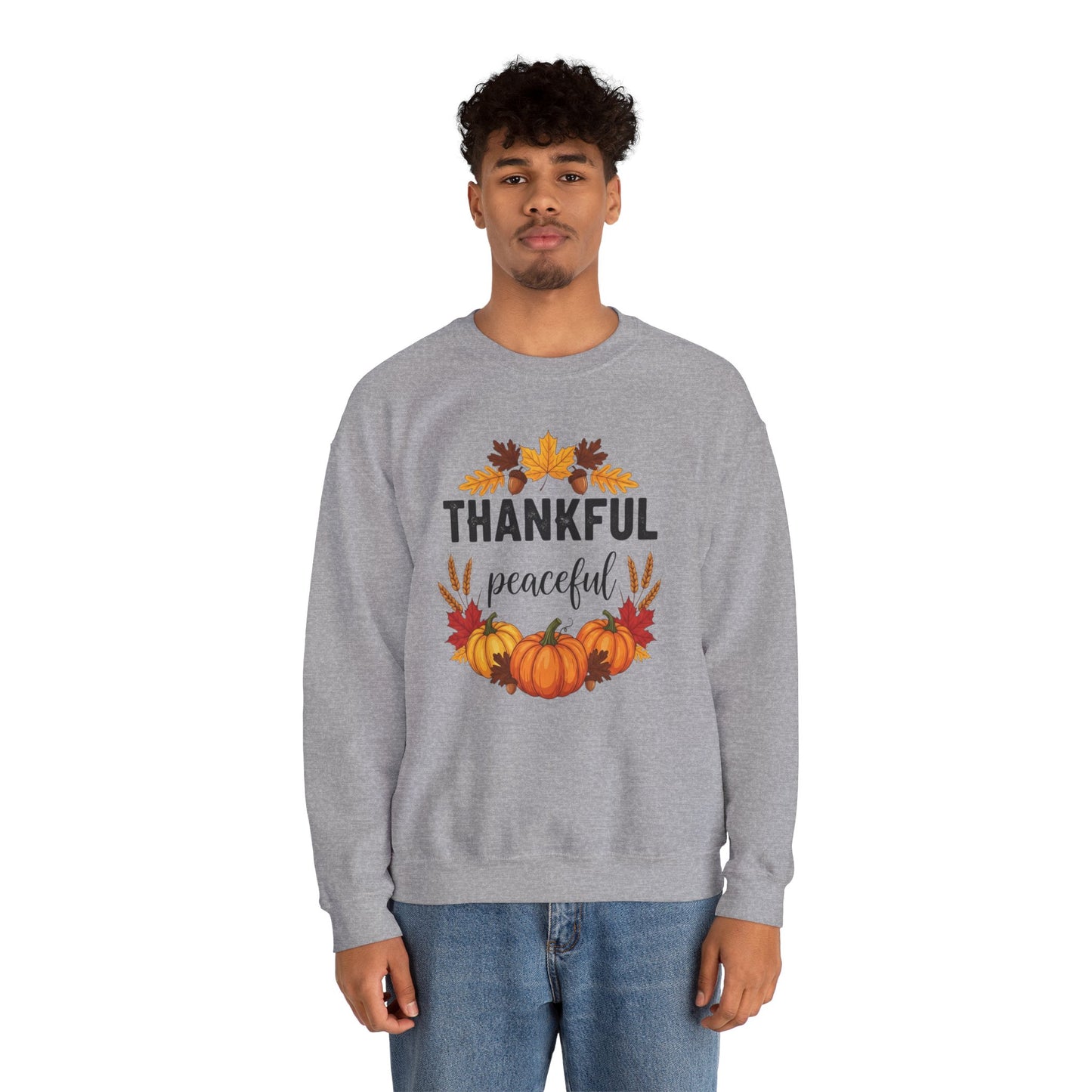 Thankful Peaceful Fall Sweatshirt, Autumn Pumpkin Crewneck, Thanksgiving Sweater, Cozy Seasonal Pullover, Gratitude Gift For Women Men