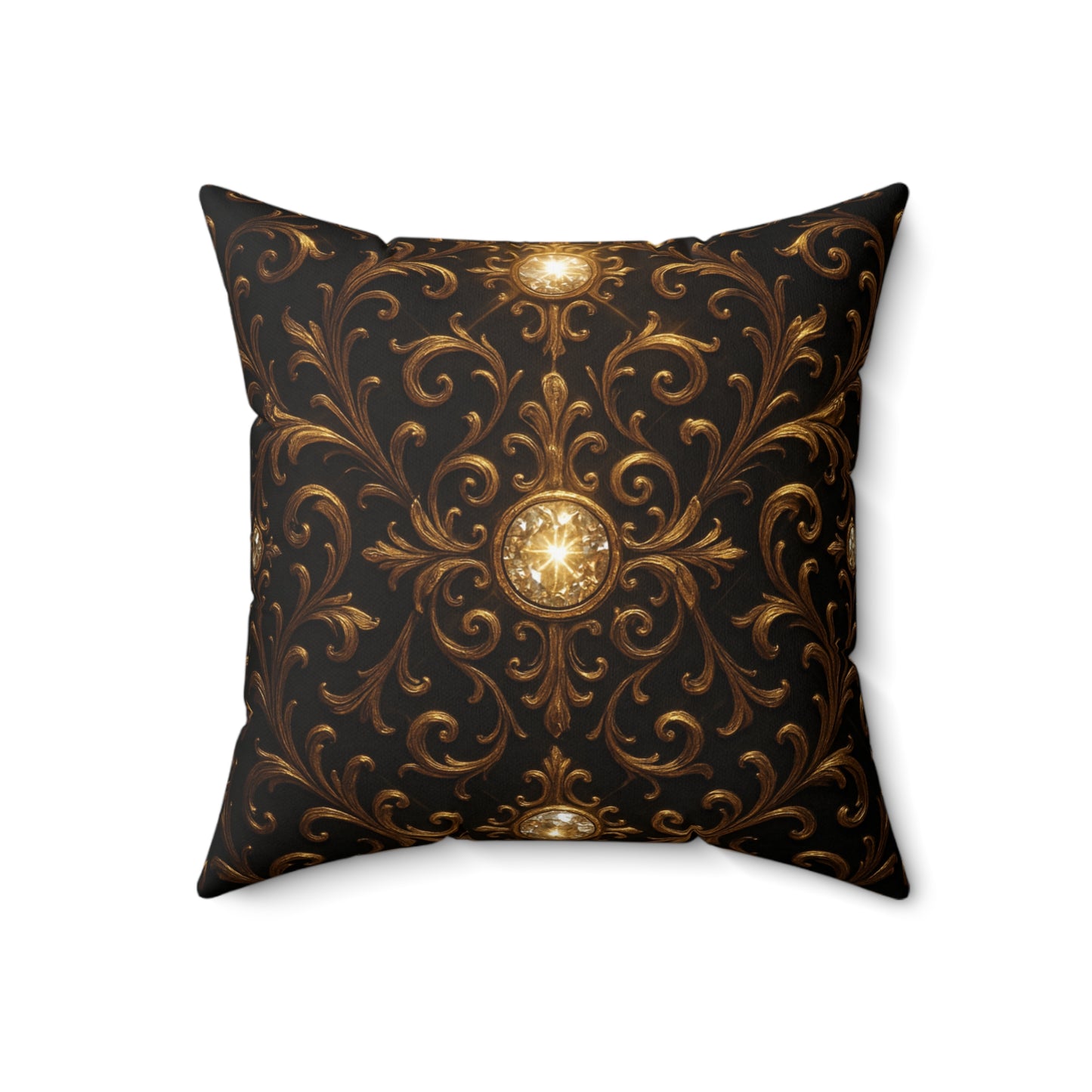 Baroque Gold Scroll Throw Pillow Black Luxury Cushion Cover with Ornate Jewel Design, Gothic Glam Home Decor, Elegant Accent Pillow