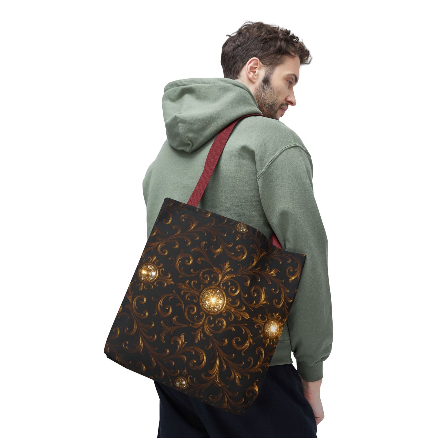 Elegant Baroque Tote Bag - Black and Gold Ornate Design Purse, Reusable Stylish Shoulder Bag for Women, Vintage Luxe Aesthetic Gift