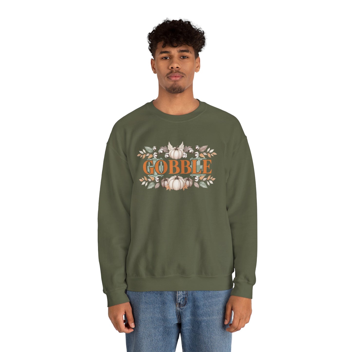 Gobble Thanksgiving Sweatshirt, Neutral Fall Pumpkin Crewneck, Autumn Cotton Stems Leaves Pullover, Cozy Rustic Thanksgiving Top