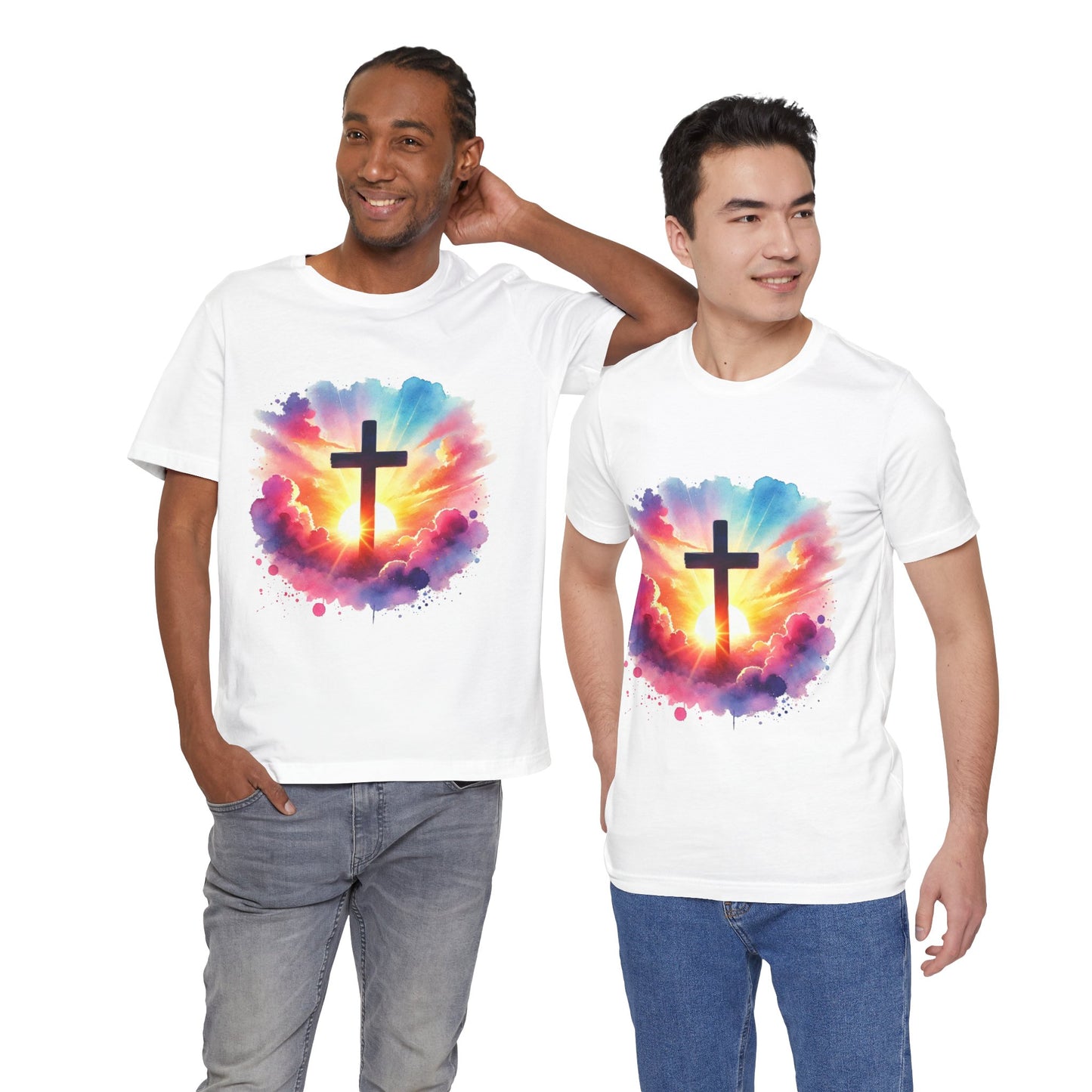Faith Cross Sunburst Christian Tee | Inspirational Christian T-Shirt | Colorful Sunrise Cross Shirt | Faith Gifts for Women Men