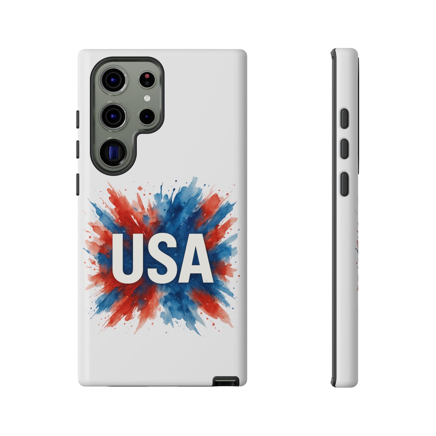 USA Splash Samsung Case - Patriotic Red White Blue Tough Cover, Dual-Layer Protection, 4th of July amd Veteran Gift for Galaxy