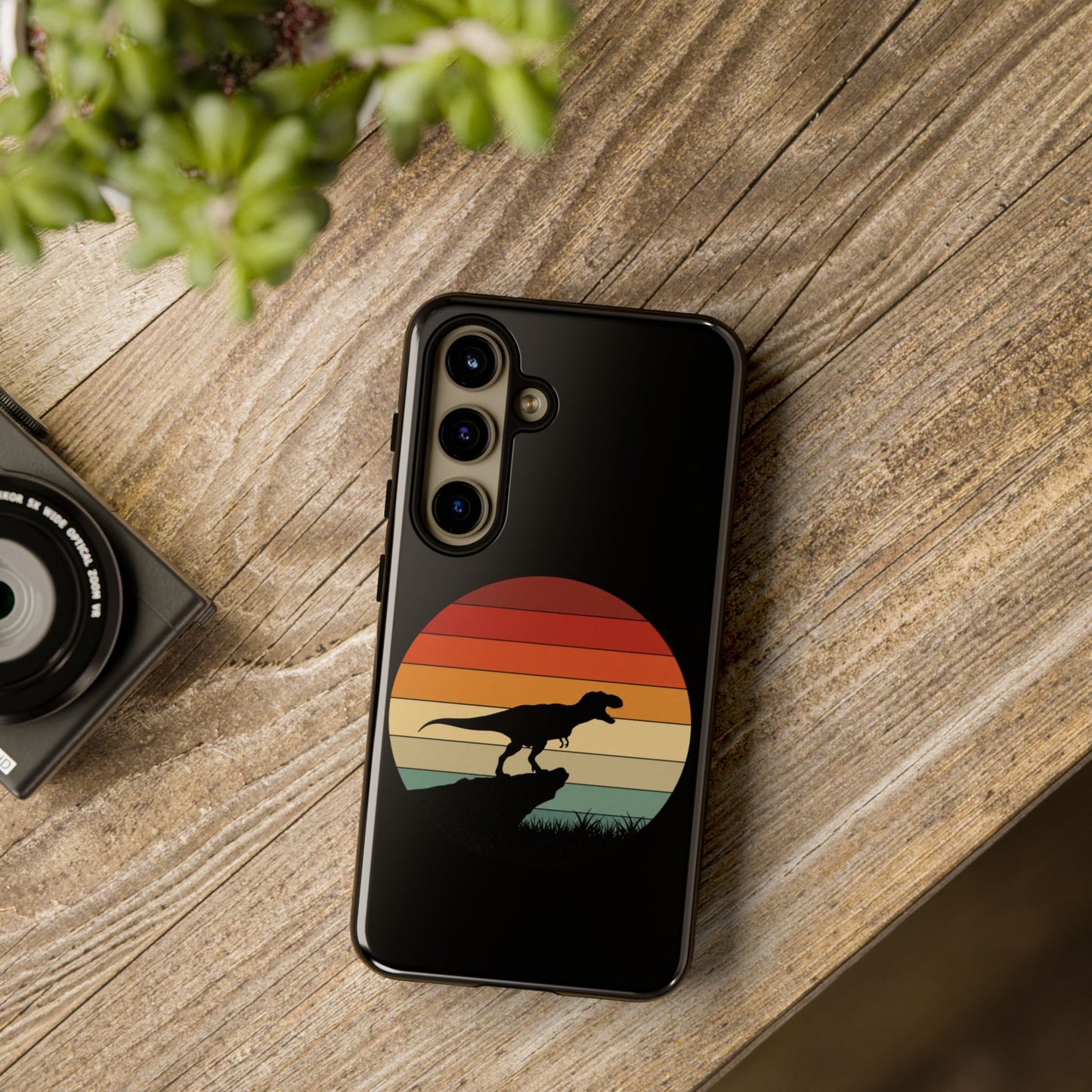 Retro Sunset Dinosaur Samsung Case | T-Rex Silhouette Vintage Gradient Cover for Galaxy S25/S24/S23 Series Dinosaur Phone Case