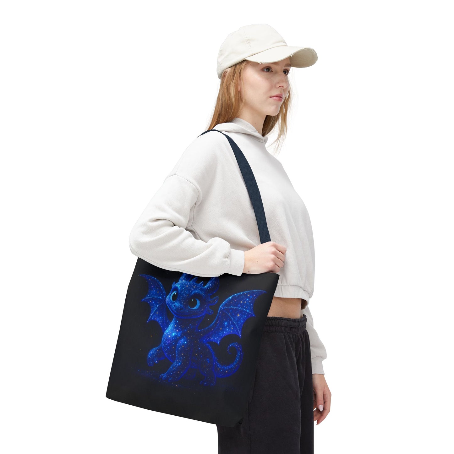 Galaxy Dragon Tote Bag, Cosmic Blue Dragon Shoulder Bag With Starry Night Design, Fantasy Art Reusable Tote For Gifts And Everyday Use