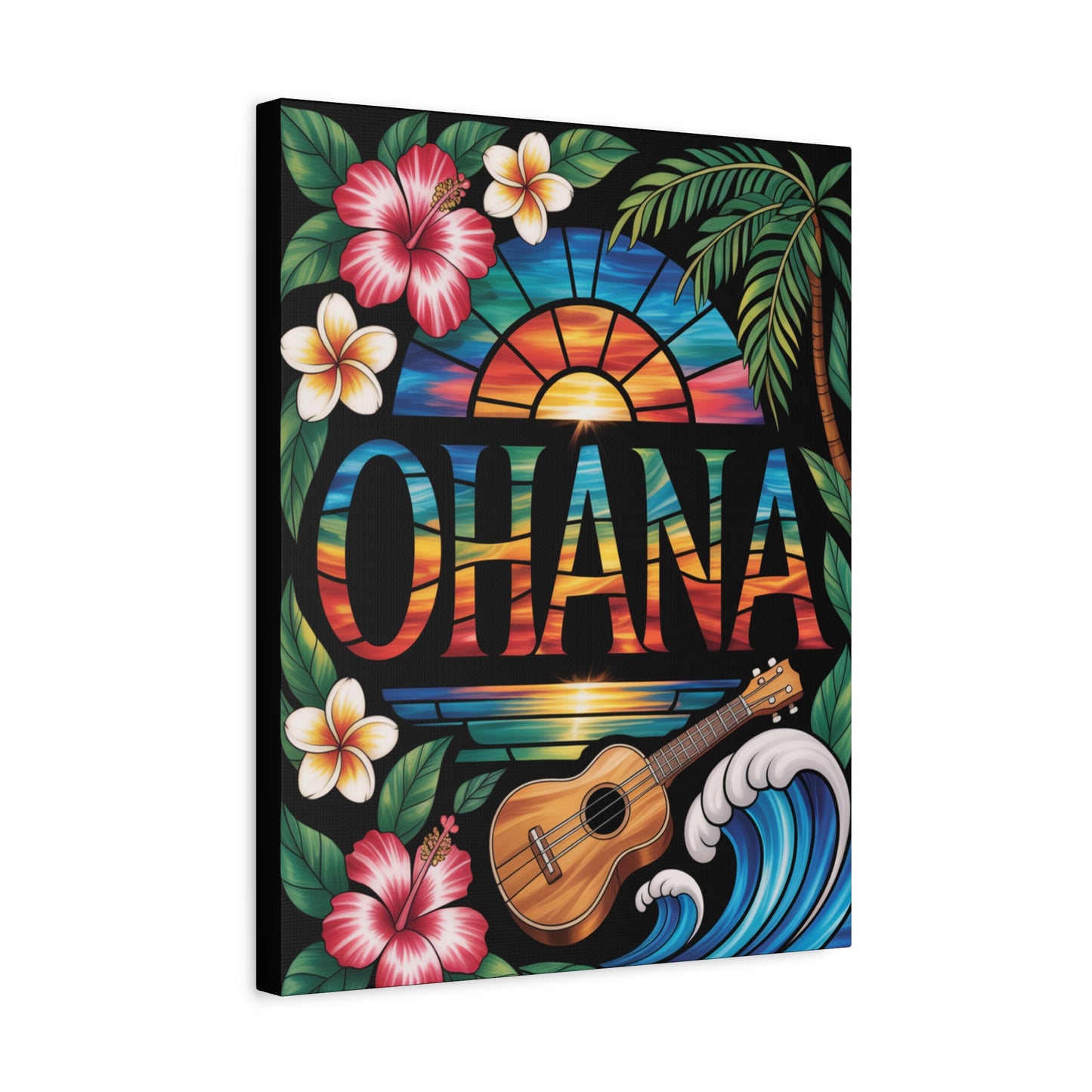 Ohana Canvas Wall Art - Hawaiian Tropical Sunset Print, Family Quote Home Decor, Aloha Vibes