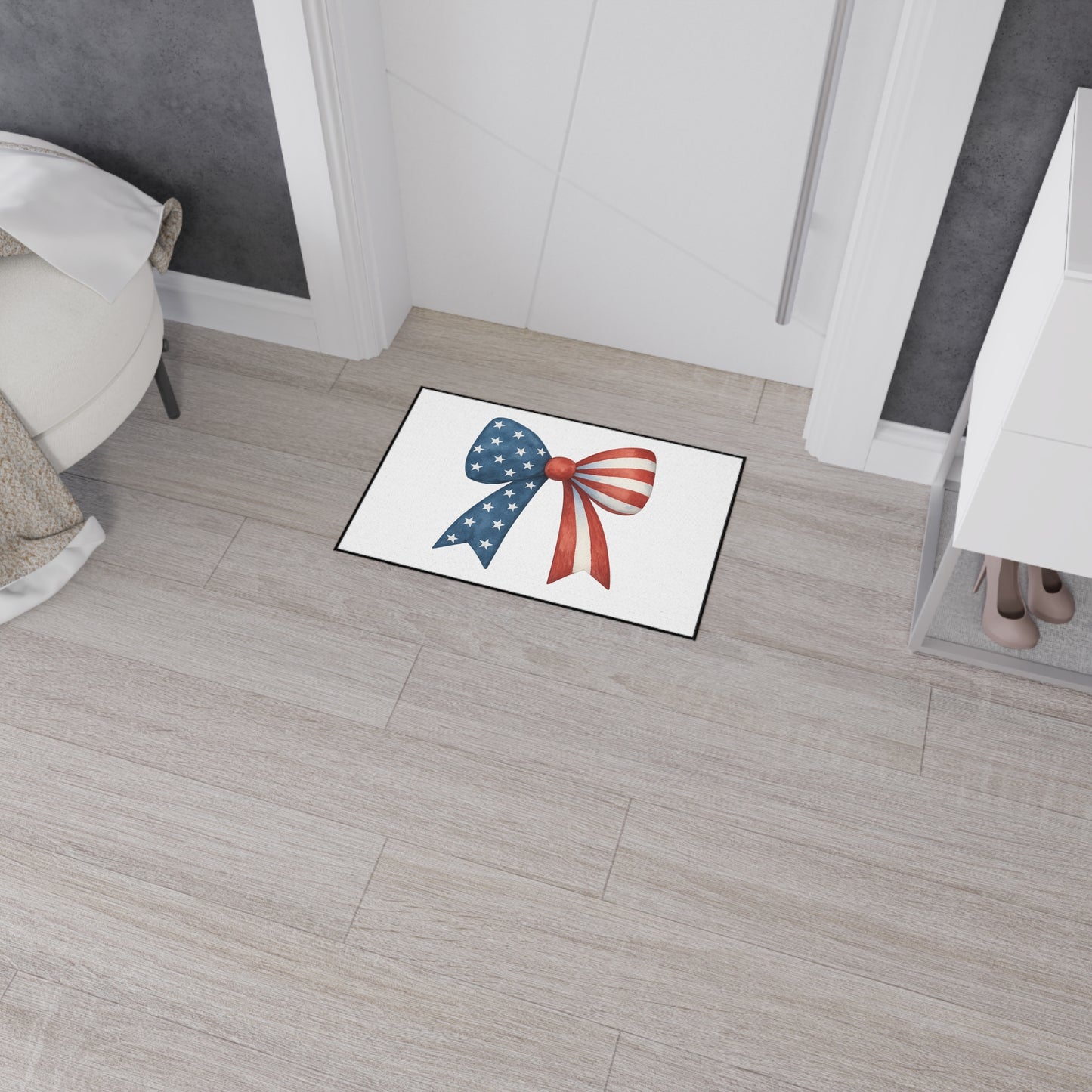 Patriotic Bow Door Mat | 4th of July Mat | American Flag Doormat | USA Stars Stripes Rug | July 4th Entryway Decor | Red White Blue Rug