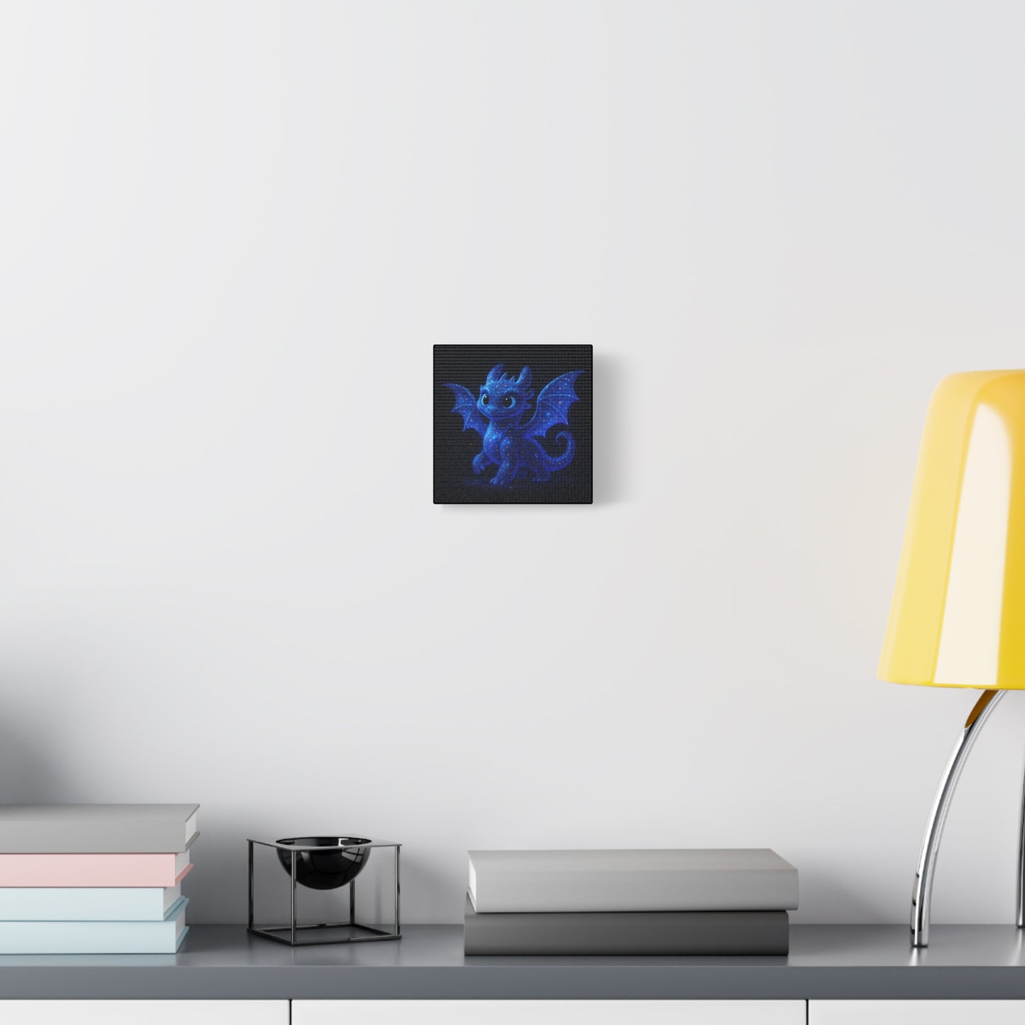 Galaxy Baby Dragon Wall Art | Cute Fantasy Dragon Canvas Print | Starry Night Nursery Decor | Whimsical Creature Room Artwork