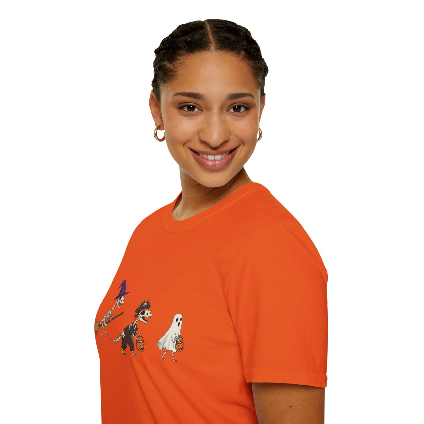 Halloween Dinosaur Skeleton Shirt - Trick-or-Treat Dino Tee, Funny T-Rex Ghost and Witch Costume Shirt, Spooky Cute Skeleton Tee, Unisex