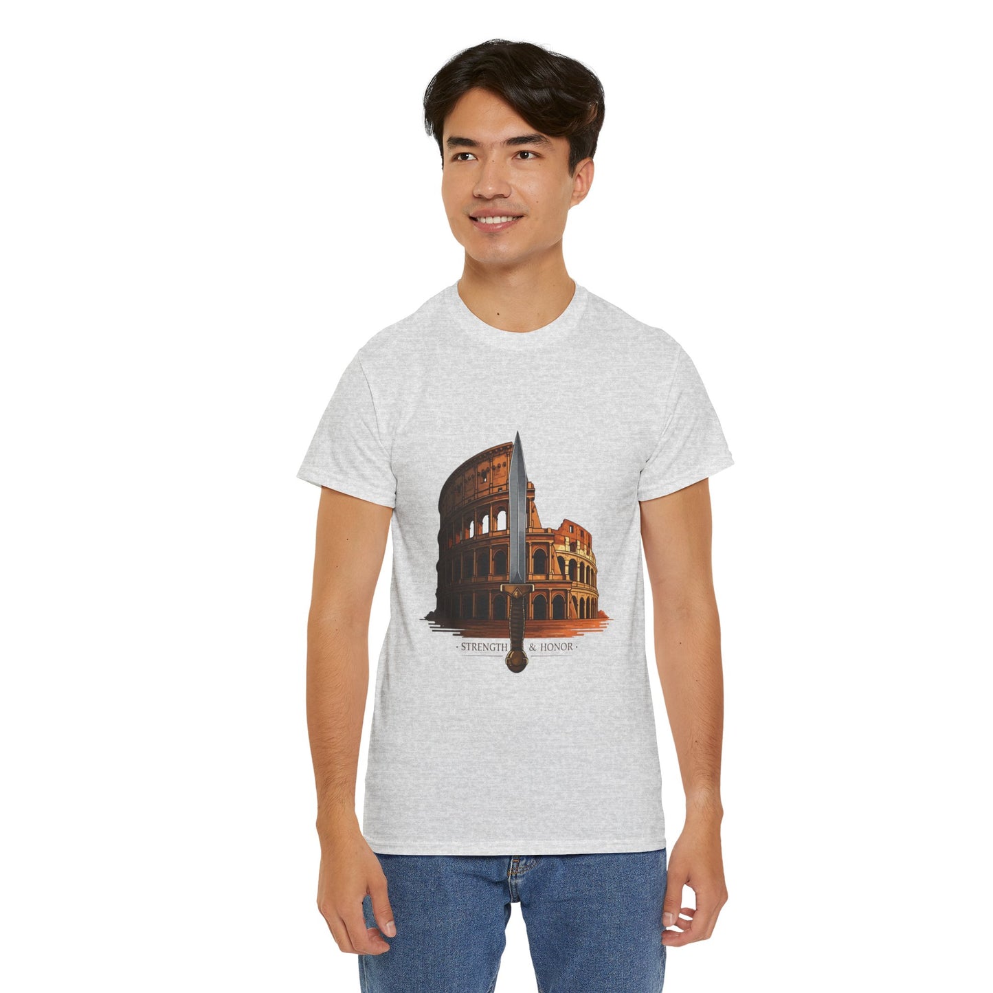 Strength & Honor Gladiator Shirt – Roman Colosseum Sword Graphic Tee – Ancient Rome History T-Shirt for Gladiator & Travel Fans