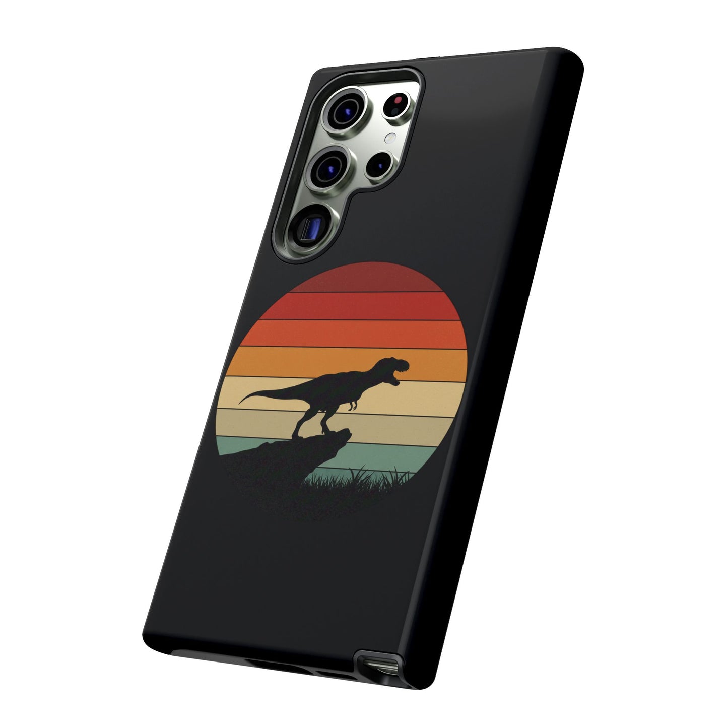 Retro Sunset Dinosaur Samsung Case | T-Rex Silhouette Vintage Gradient Cover for Galaxy S25/S24/S23 Series Dinosaur Phone Case