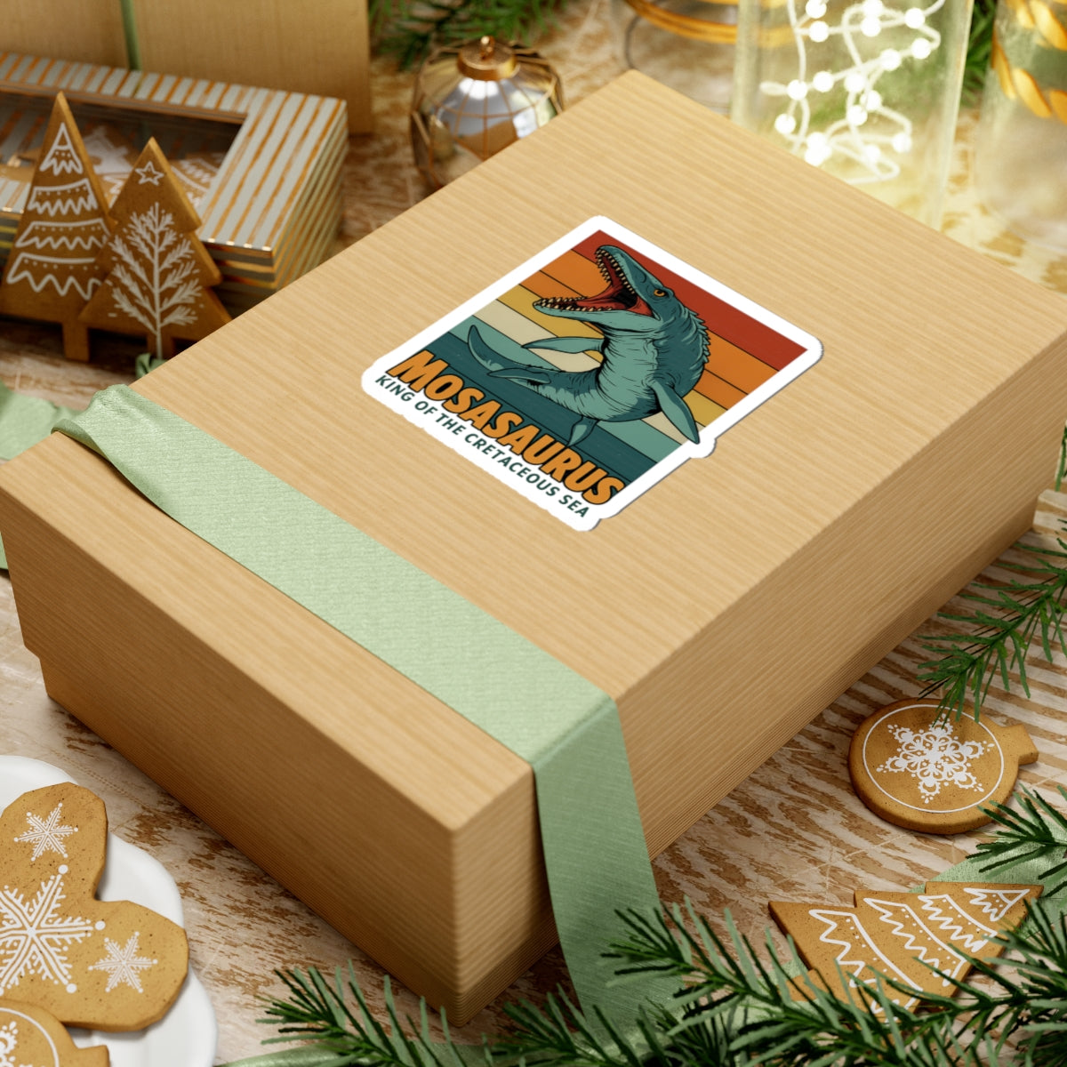 Retro Mosasaurus Vinyl Sticker - Vintage Dinosaur Decal | Die-Cut Sticker for Laptop, Skateboard, Journal | Cretaceous Sea King Gift