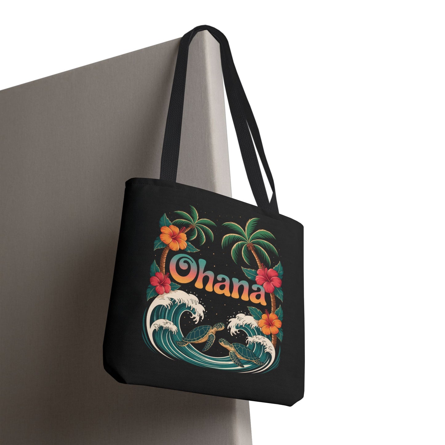 Ohana Tote Bag – Hawaiian Beach Tote with Sea Turtles & Palm Trees – Floral Tropical Reusable Bag, Summer Gift, Aesthetic Travel Purse