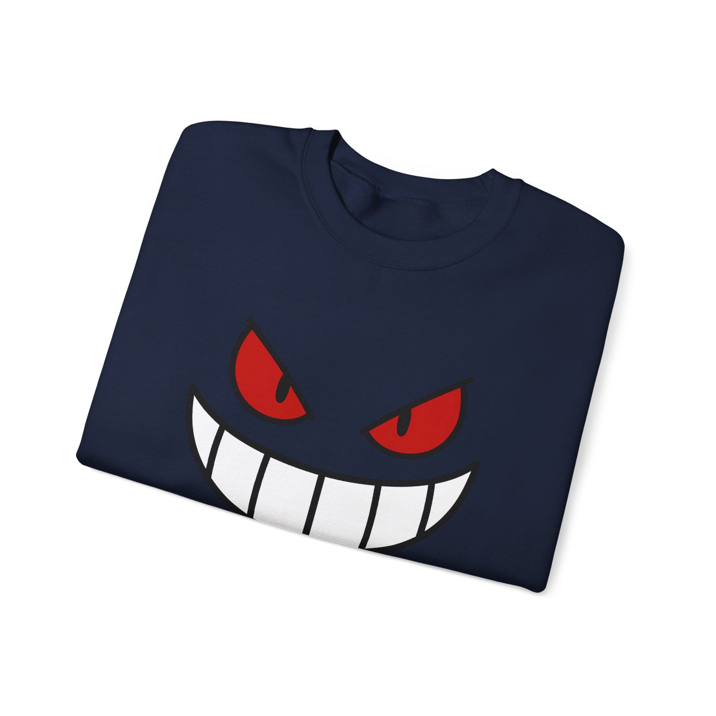 Evil Grin Sweatshirt, Creepy Skull Face Crewneck, Spooky Halloween Pullover, Dark Grinning Ghost Tee, Unisex Scary Smile Sweatshirt