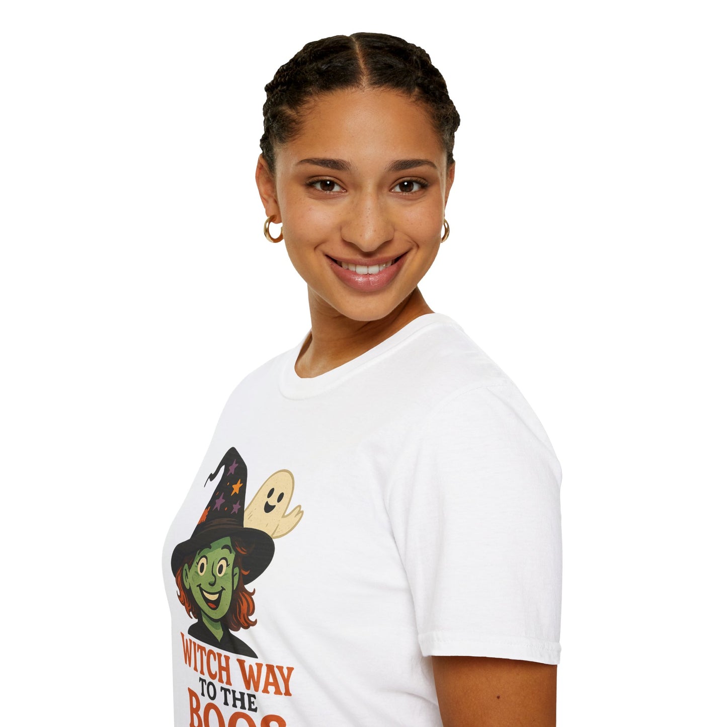 Witch Way to the Boos Halloween Shirt | Cute Witch and Ghost T-Shirt | Spooky Season Graphic Tee | Funny Halloween Costume Top