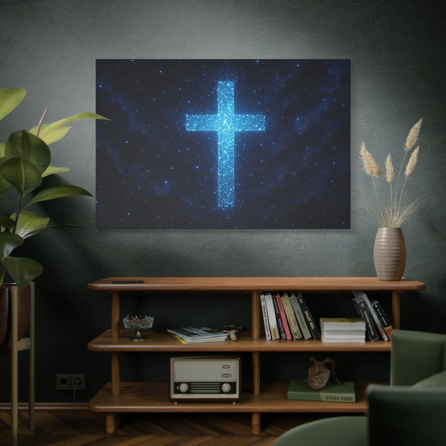 Canvas Wall Art - Bioluminescent Cross Design Spiritual Decor Christian Art Religious Canvas Gift for Believers