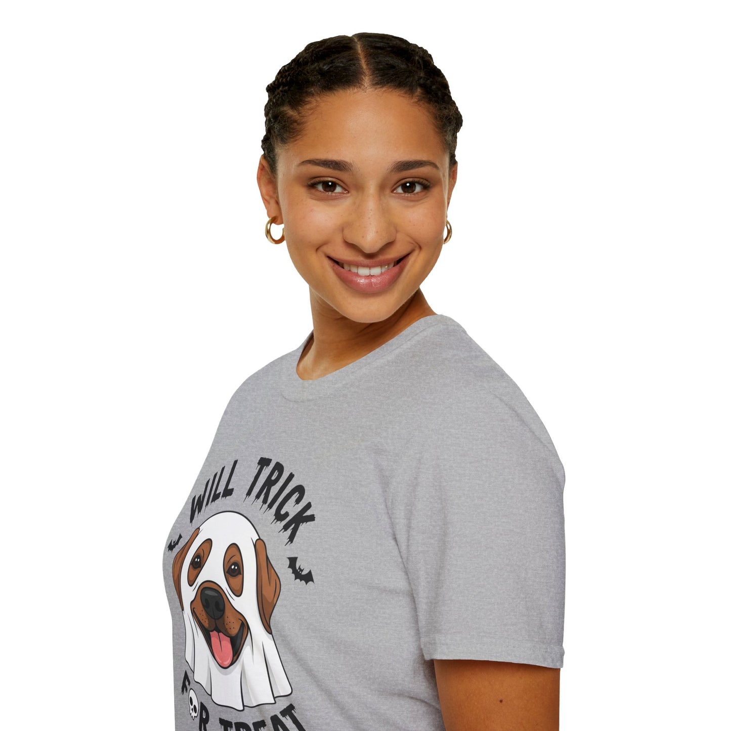 Will Trick for Treat Ghost Dog Halloween T-Shirt | Funny Spooky Dog Tee | Trick or Treat Pup Graphic Tee | Cute Fall Gift for Dog Lovers