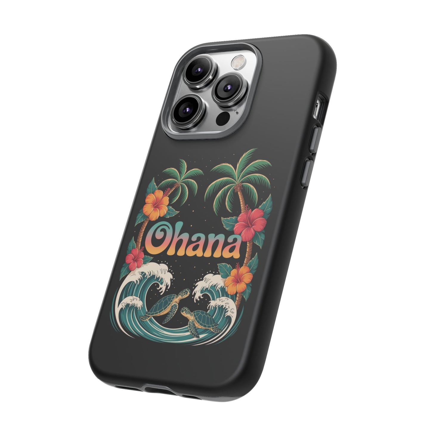Tropical Ohana iPhone Case - Beach Vibes Cover with Palms, Hibiscus and Turtles - Rugged and Glossy Summer Phone Protector