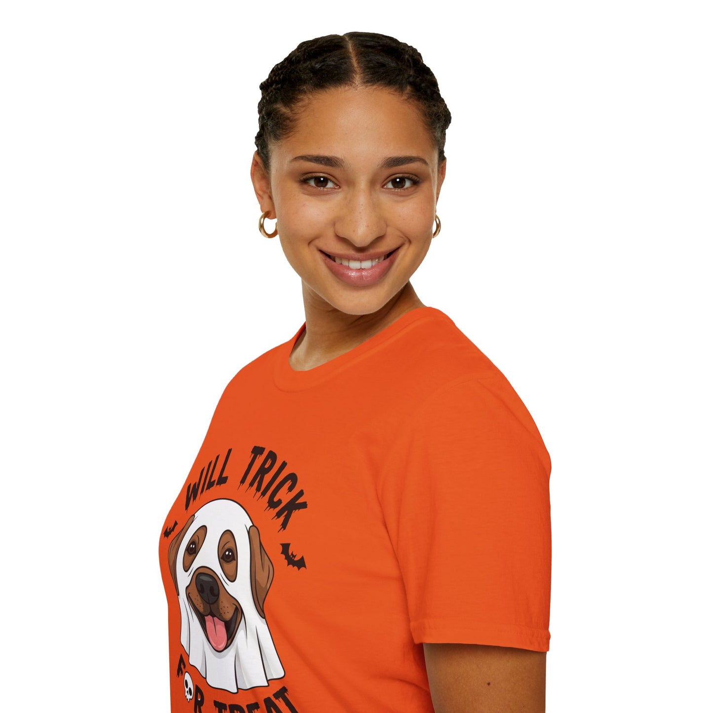 Will Trick for Treat Ghost Dog Halloween T-Shirt | Funny Spooky Dog Tee | Trick or Treat Pup Graphic Tee | Cute Fall Gift for Dog Lovers