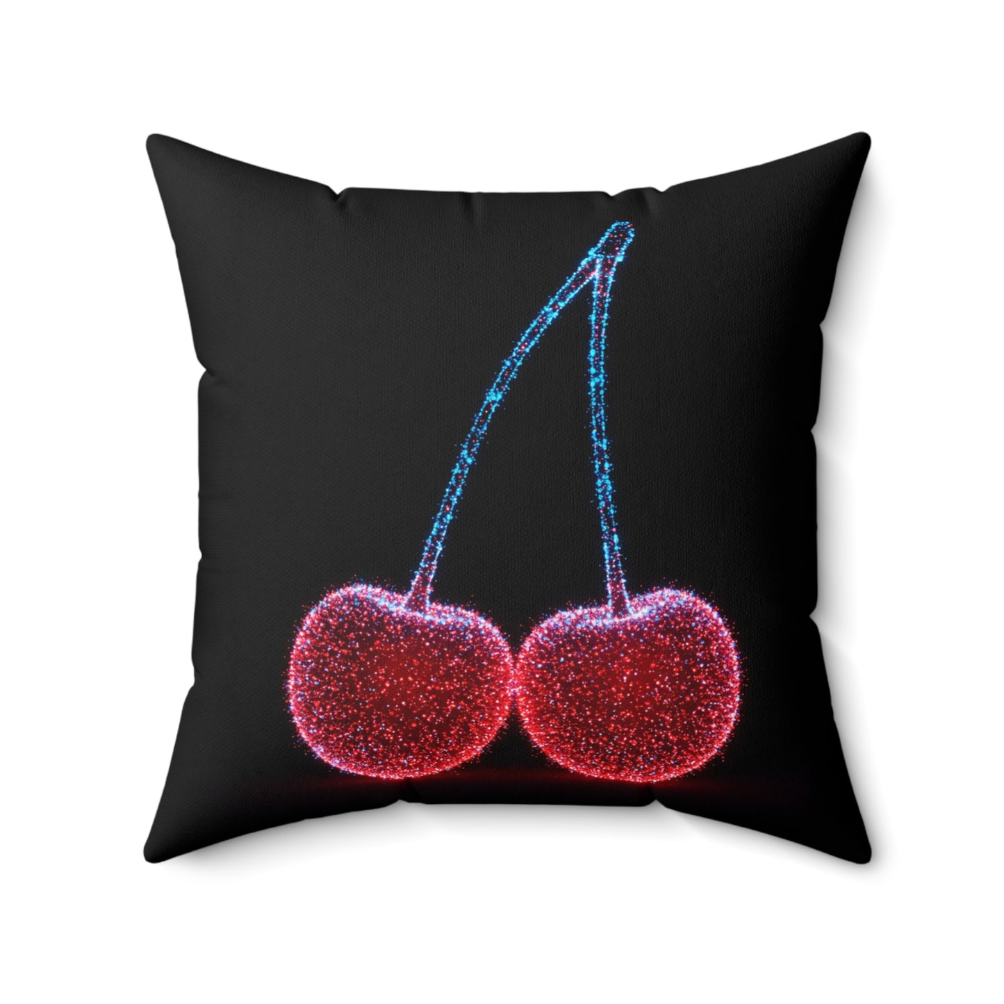 Square Pillow with Bioluminescent Cherries