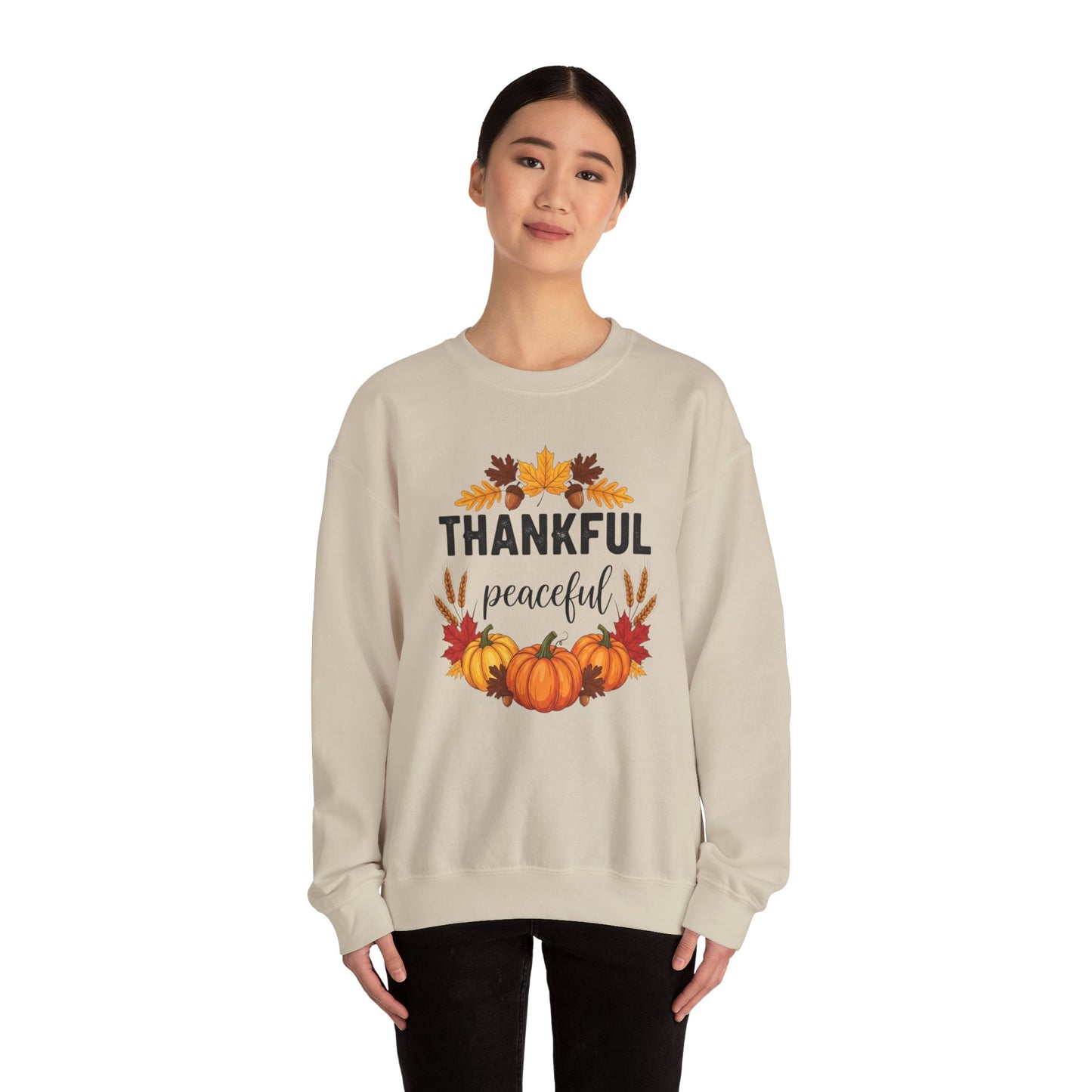 Thankful Peaceful Fall Sweatshirt, Autumn Pumpkin Crewneck, Thanksgiving Sweater, Cozy Seasonal Pullover, Gratitude Gift For Women Men