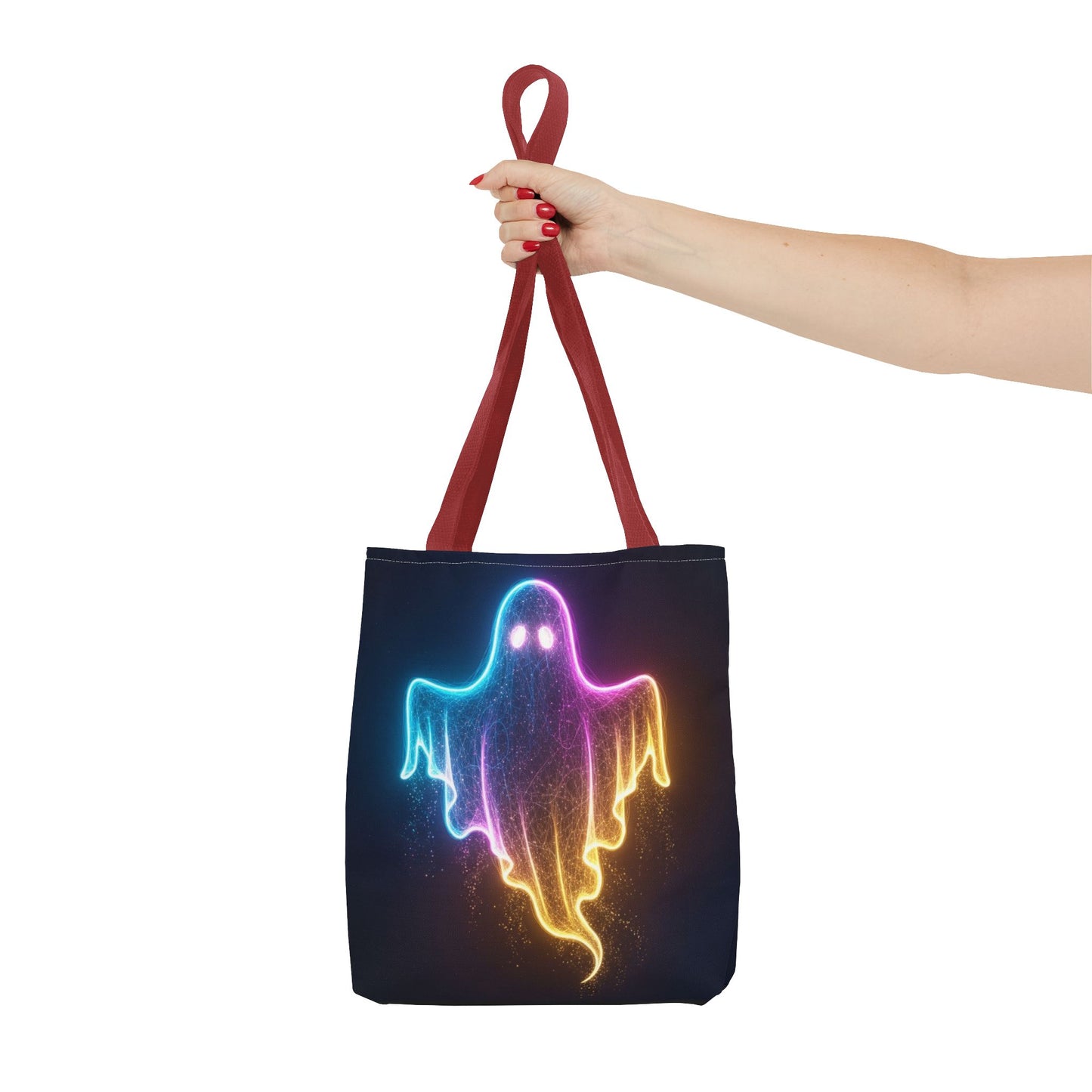 Neon Ghost Tote Bag - Bright Colorful Ghost Print Shoulder Tote, Spooky Cute Reusable Canvas Bag, Halloween Aesthetic Everyday Carry