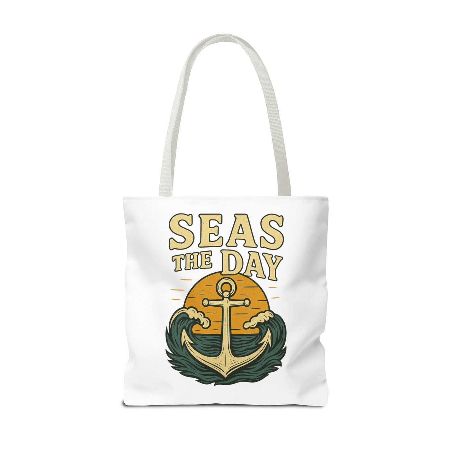 "Seas the Day" Nautical Tote Bag – Funny Beach Quote Canvas Bag with Anchor | Coastal Gift Idea for Summer, Travel, or Daily Use