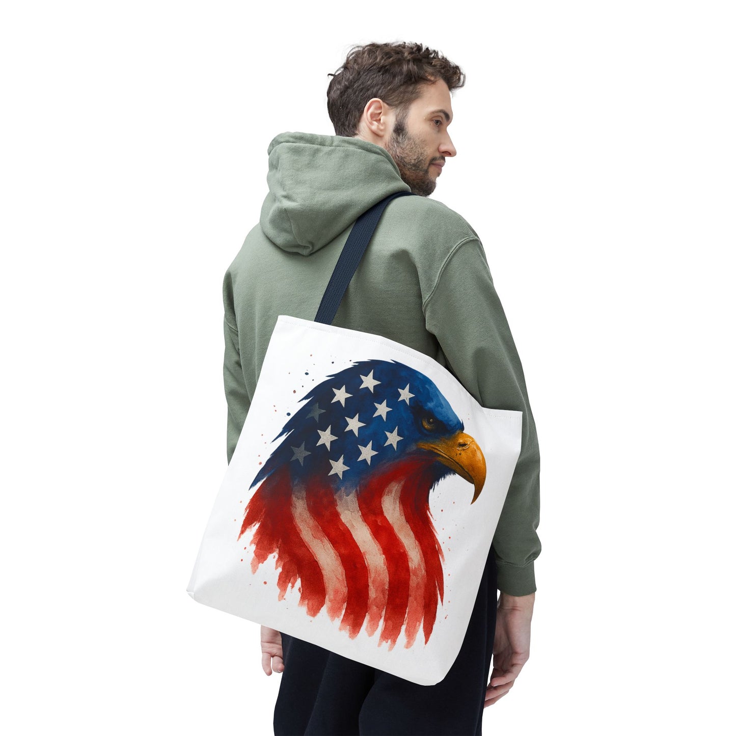 Patriotic Eagle Tote Bag USA Flag Canvas Carryall - Eco-Friendly Independence Day, Memorial Day Gift for Veterans, Reusable Shopping Bag