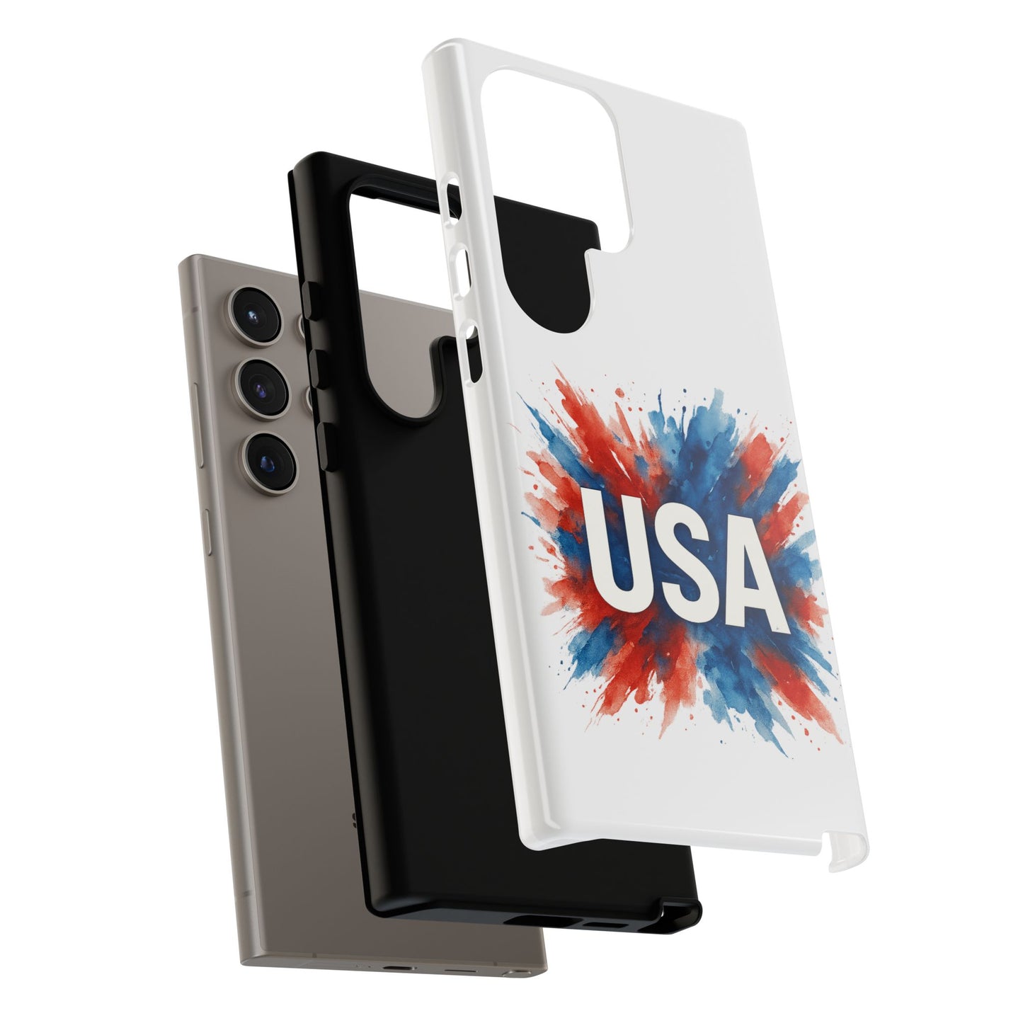 USA Splash Samsung Case - Patriotic Red White Blue Tough Cover, Dual-Layer Protection, 4th of July amd Veteran Gift for Galaxy