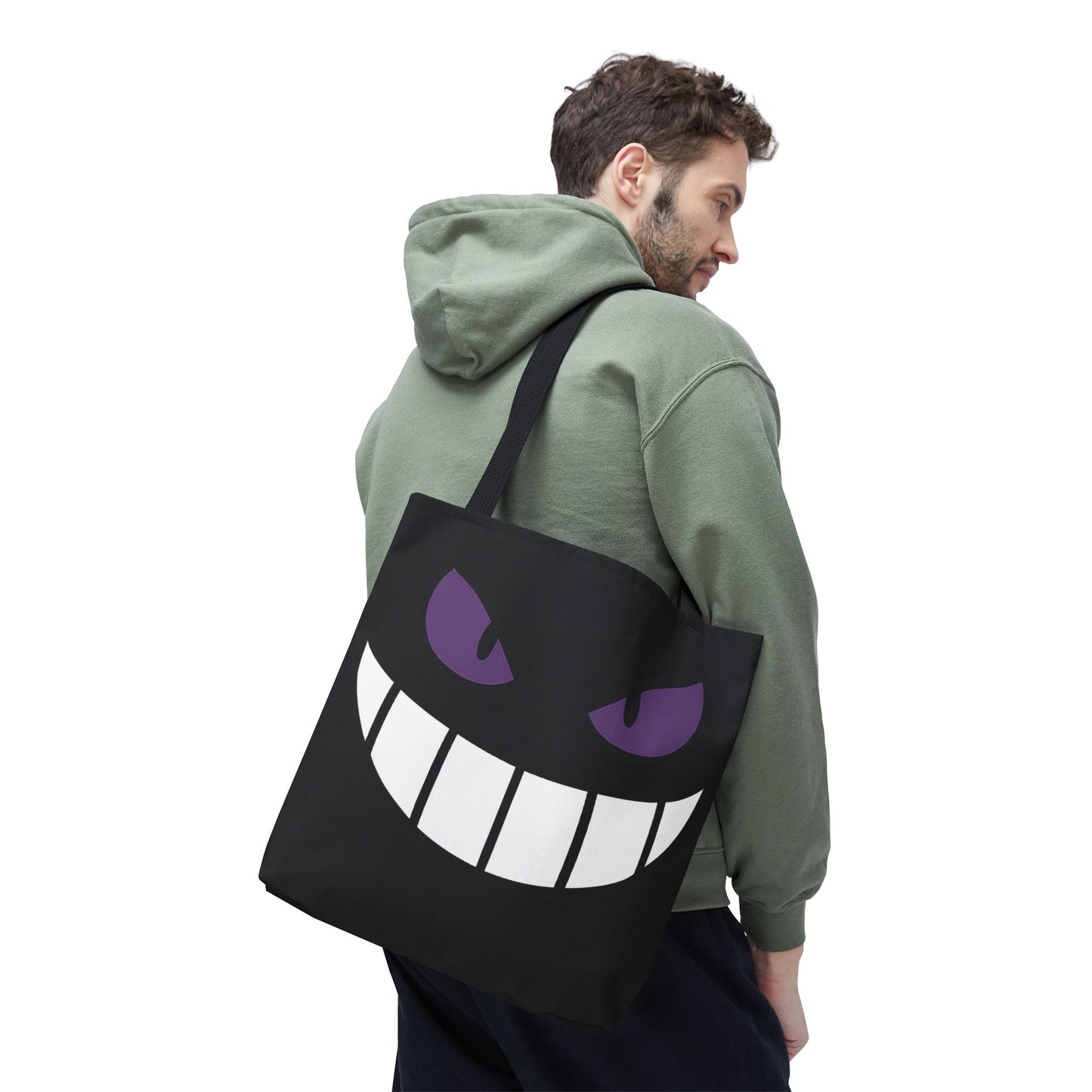 Evil Grin Tote Bag, Spooky Purple Eyes Reusable Shopping Bag, Creepy Cute Halloween Tote, Gothic Horror Canvas Bag, Gamer Room Accessory