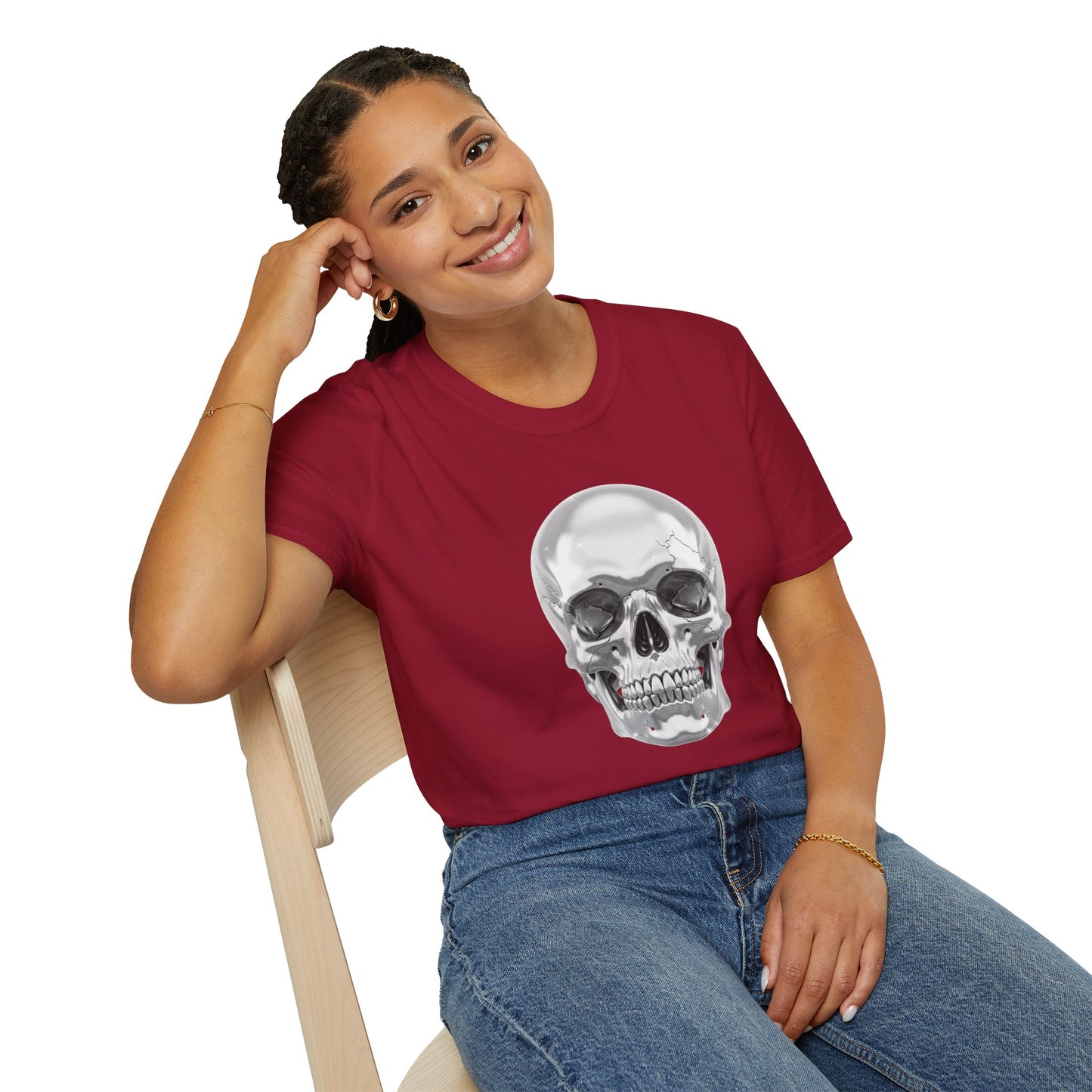 Chrome Skull Graphic Tee - Edgy Metallic Skull Shirt - Retro Rock Vibe, Dark Aesthetic, Unisex Cool Gift - Trendy Fashion Statement Top