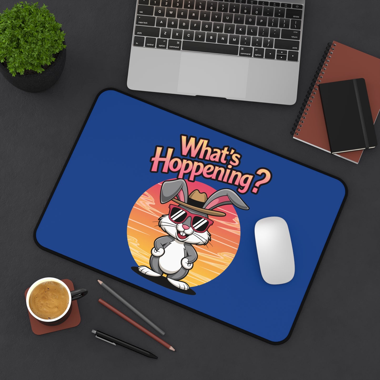 Funny Cartoon Desk Mat - 'What's Happening?' with Cool Bunny Design