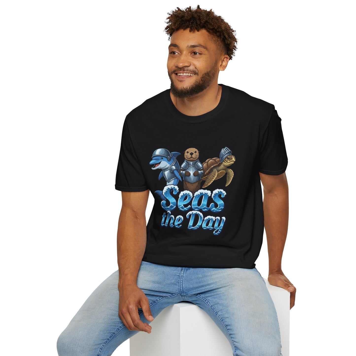 Seas the Day Shirt | Ocean Knight Animals Dolphin Otter Turtle Graphic Tee | Funny Sea Life Adventure Tee | Gift for Beach Lovers