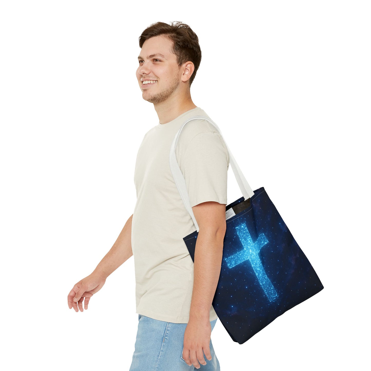 Sparkling Cross Tote Bag - Inspirational Blue Cosmic Bag Christian Tote Spiritual Bag Inspirational Tote Bag