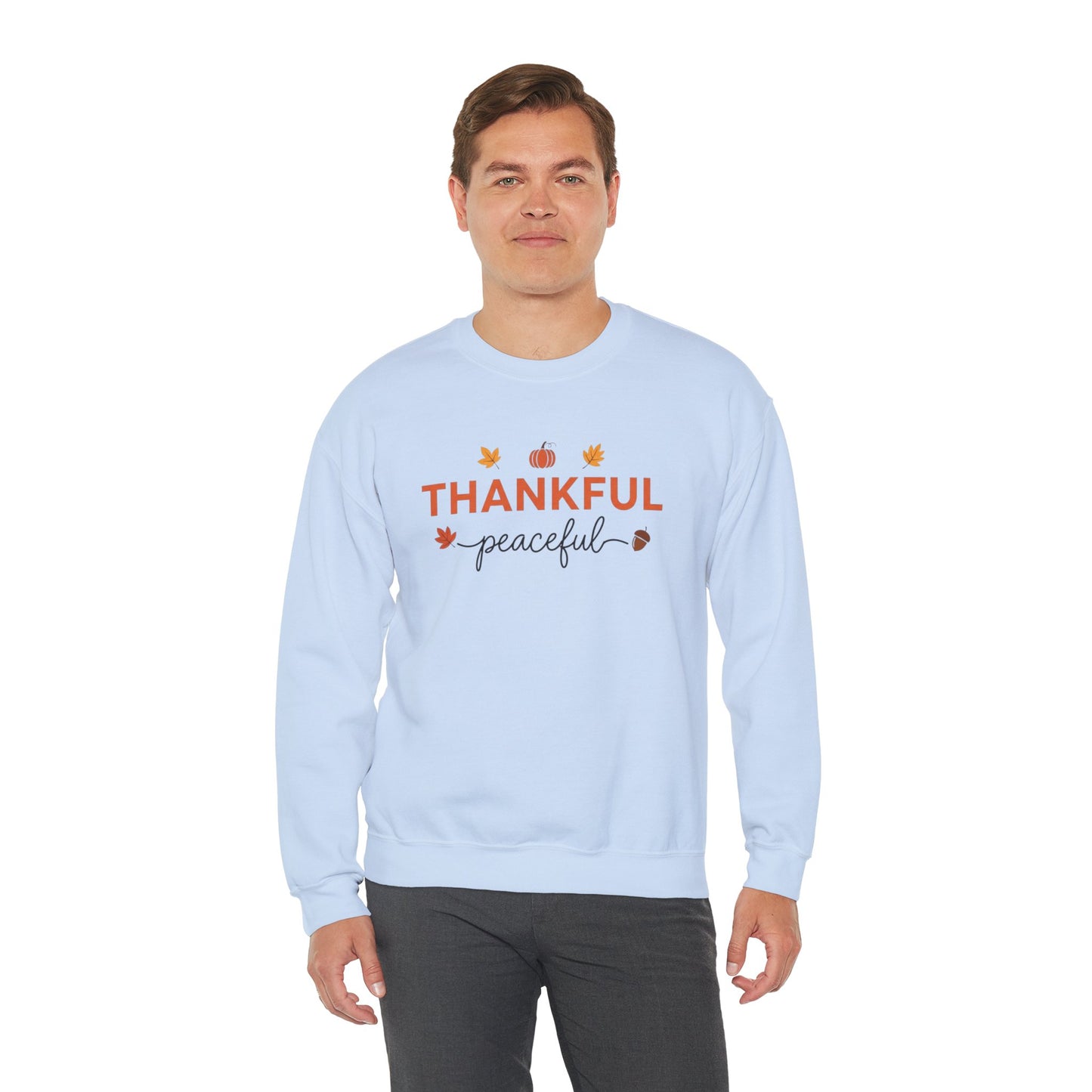 Thankful Peaceful Sweatshirt, Minimalist Fall Crewneck, Autumn Pumpkin Sweater, Thanksgiving Pullover, Cozy Seasonal Gratitude Gift