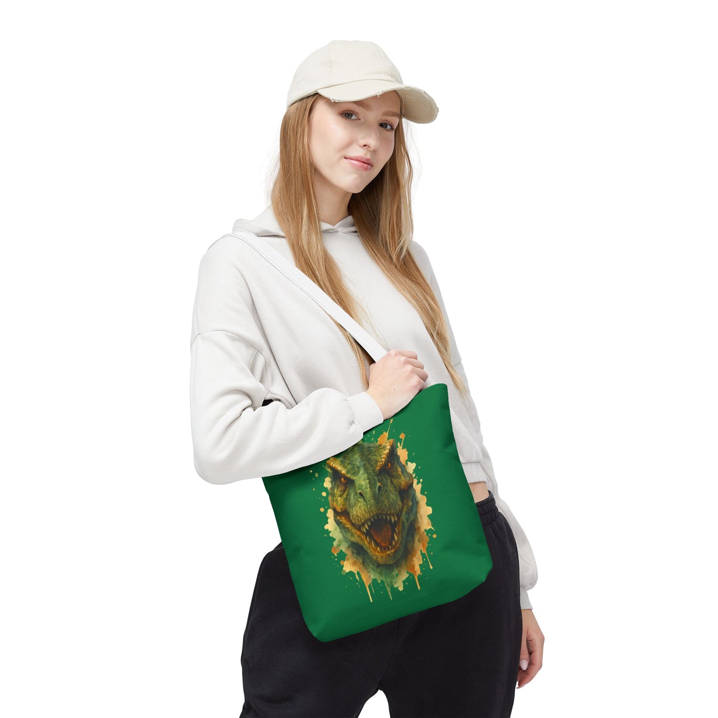 Watercolor T-Rex Tote Bag - Eco Canvas Dino Shopper, Dinosaur Lover Gift, Book Bag, Reusable Grocery Tote - Aesthetic Paleontology Art