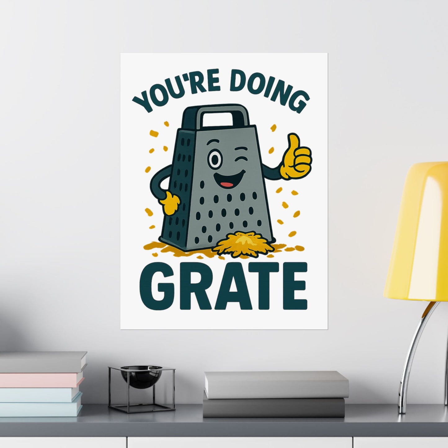 Poster - 'You're Doing Grate' Funny Decor Gift for Chef Kitchen Decoration Inspirational Saying for Cheese Lovers