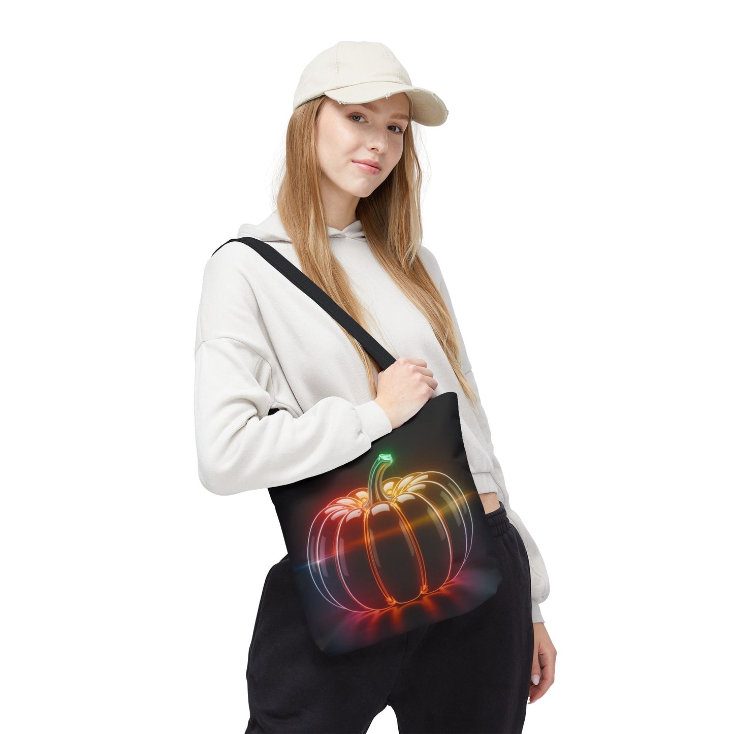 Neon Pumpkin Tote Bag, Glowing Halloween Bag, Modern Fall Tote, Pumpkin Aesthetic Accessory, Trick Or Treat Bag, Spooky Season Gift
