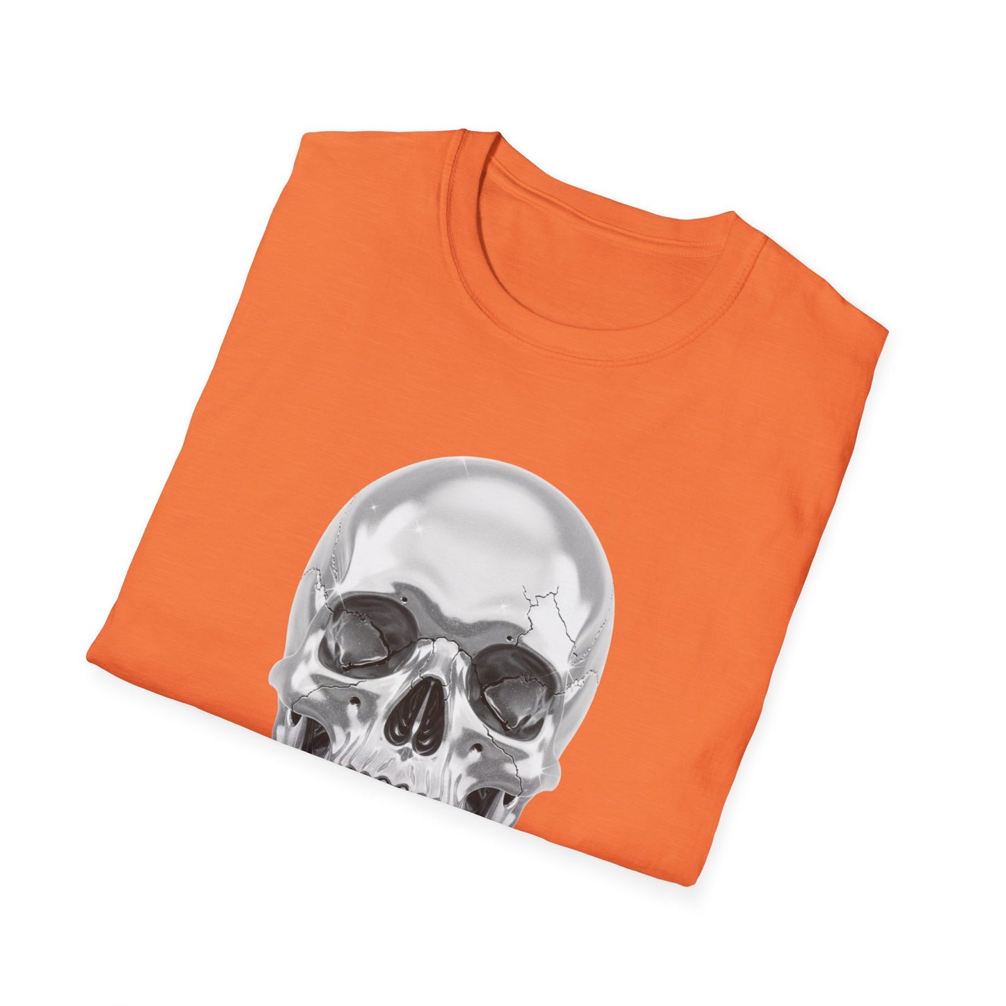 Chrome Skull Graphic Tee - Edgy Metallic Skull Shirt - Retro Rock Vibe, Dark Aesthetic, Unisex Cool Gift - Trendy Fashion Statement Top
