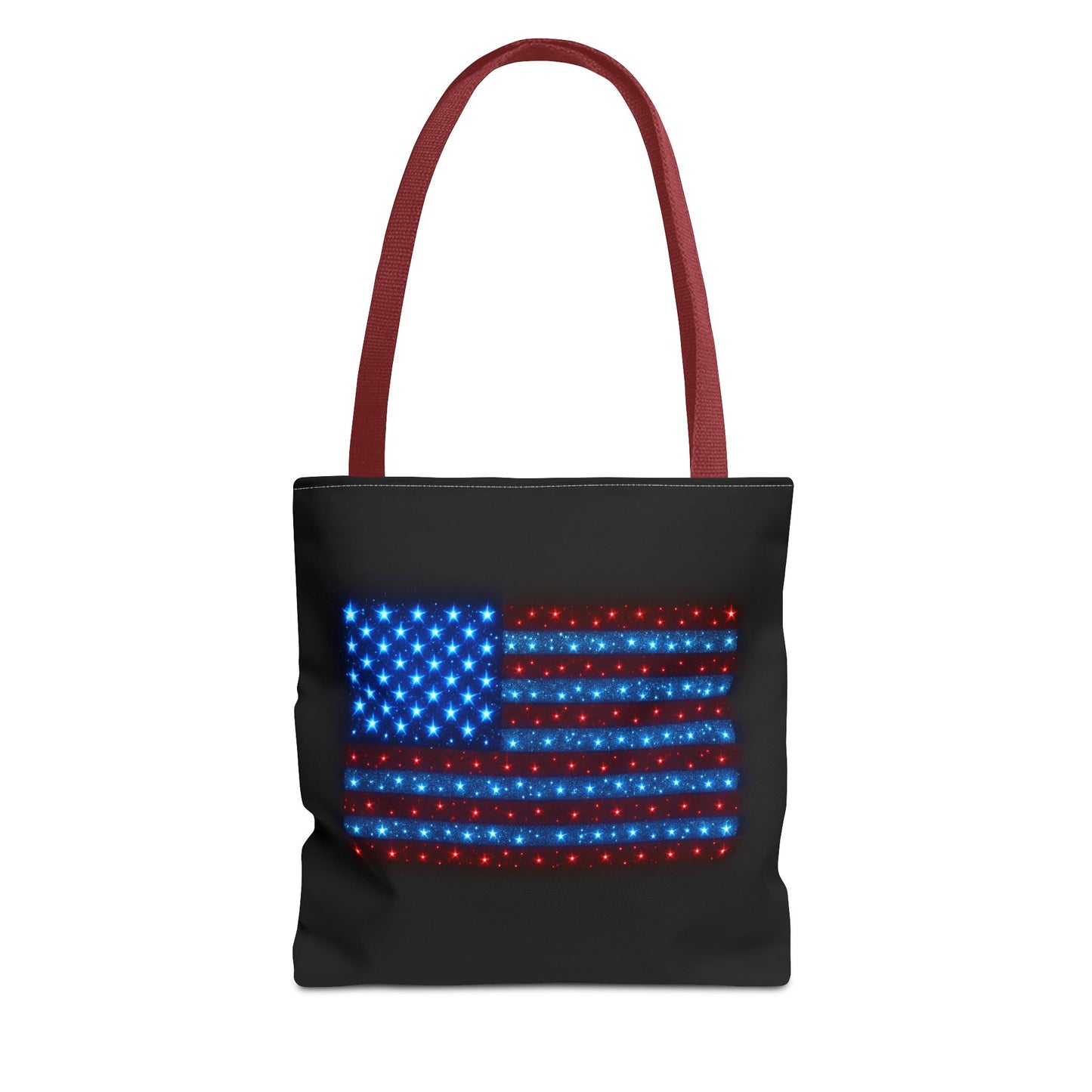 Galaxy Bioluminescent USA Flag Tote Bag - Patriotic Cosmic Canvas Shopper - Starry Red White Blue Tote Non-Glow - 4th July Gift