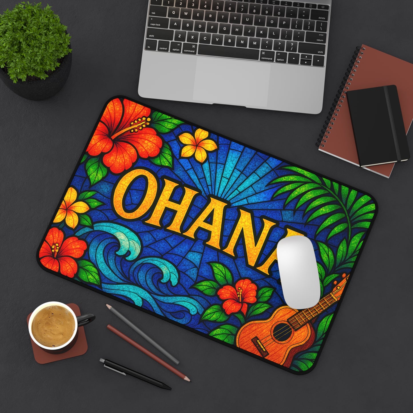 Ohana Desk Mat – Tropical Floral Mouse Pad, Hawaiian Office Decor, Extended Gaming Mat
