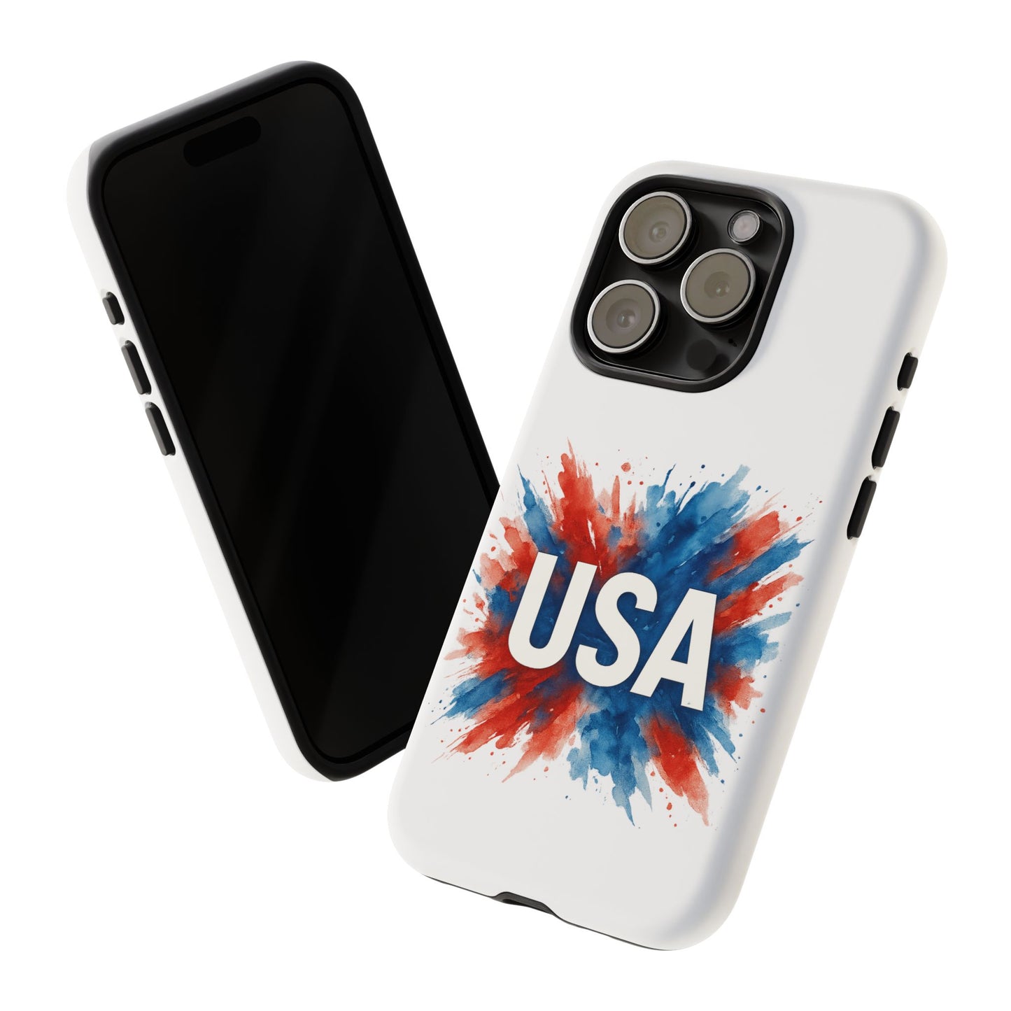 USA Splash iPhone Case - Patriotic Red White Blue Tough Cover, Dual-Layer Protection, 4th of July Memorial Day Gift