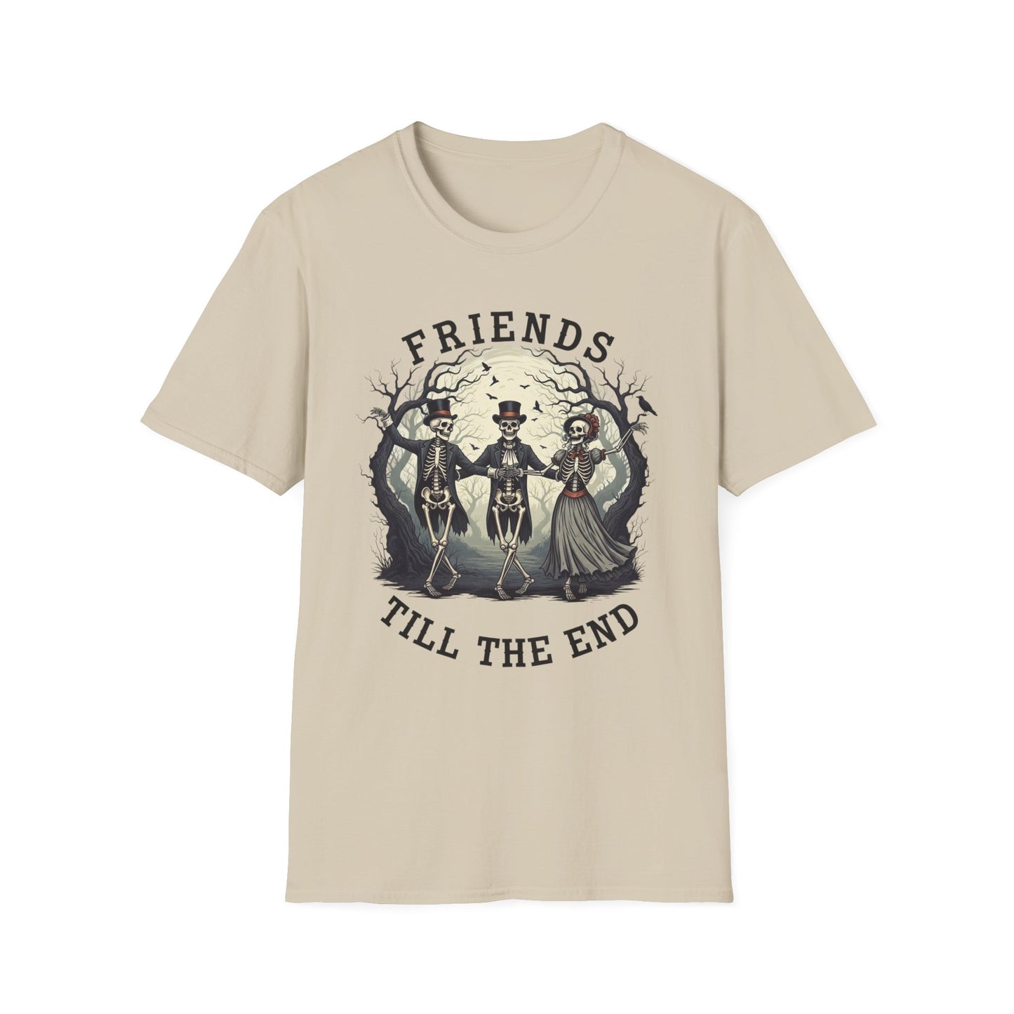 Friends Till The End Skeleton Tee | Dancing Skeleton Friends Shirt | Halloween Gothic BFF Gift | Unisex Heather Grey Graphic T-Shirt