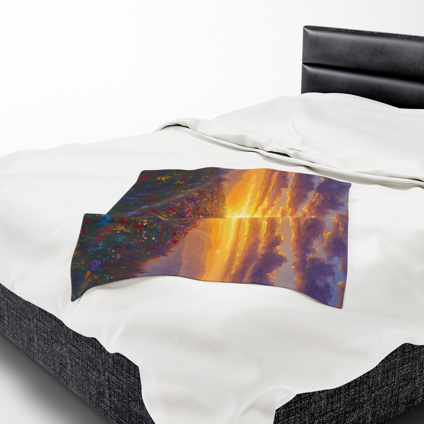 Velveteen Plush Blanket - Monet Style Cross on Hill Painting Christian Blanket Faith Inspired Throw Spiritual Decor Religious Blanket