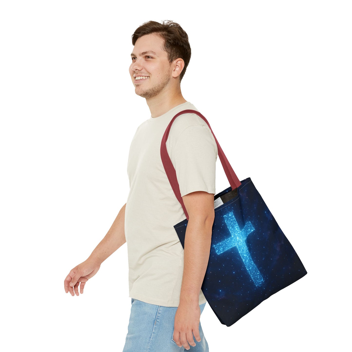 Sparkling Cross Tote Bag - Inspirational Blue Cosmic Bag Christian Tote Spiritual Bag Inspirational Tote Bag