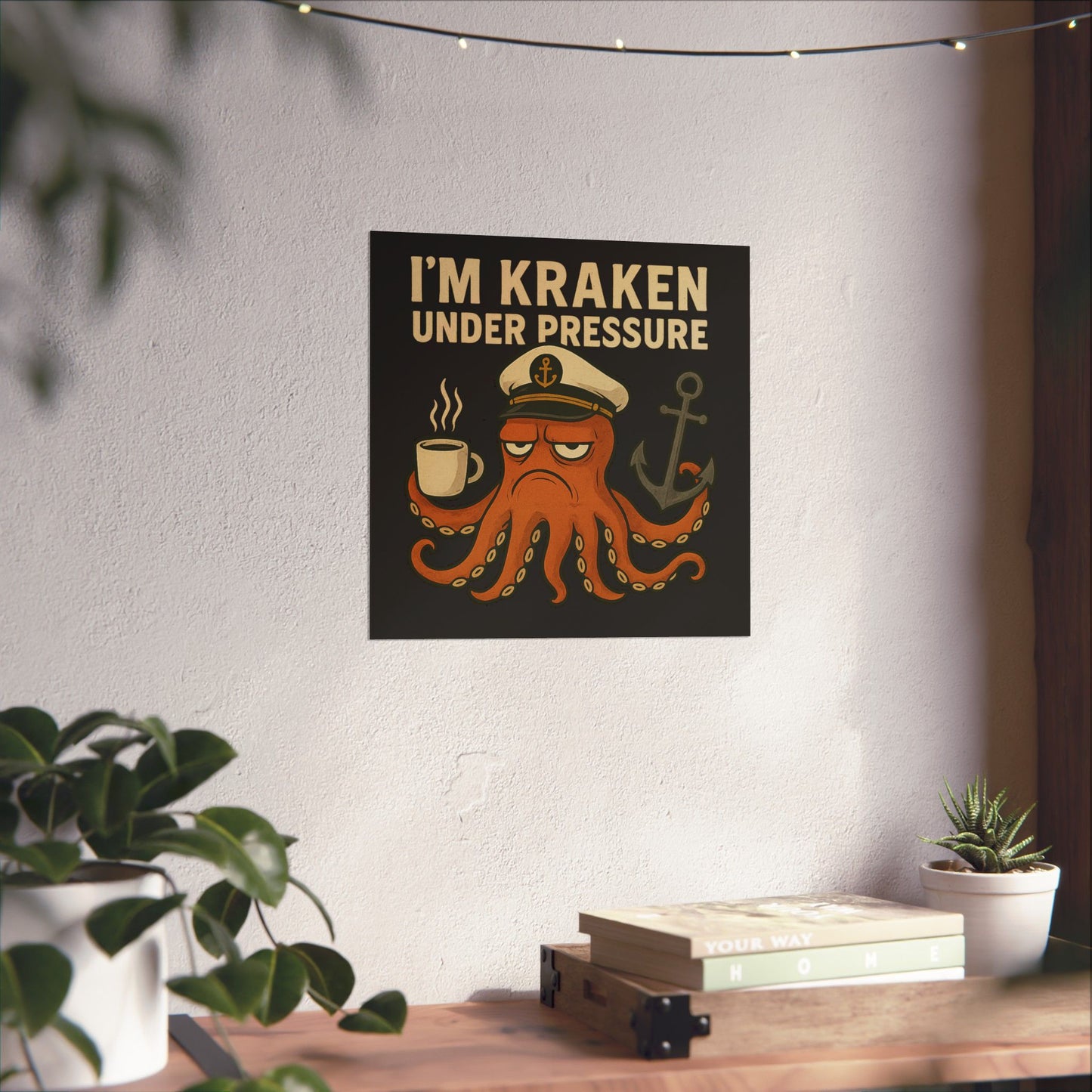 Vertical Poster with Stressed Octopus Design Nautical Decor Ocean Themed Poster Modern Home Decor Funny Poster