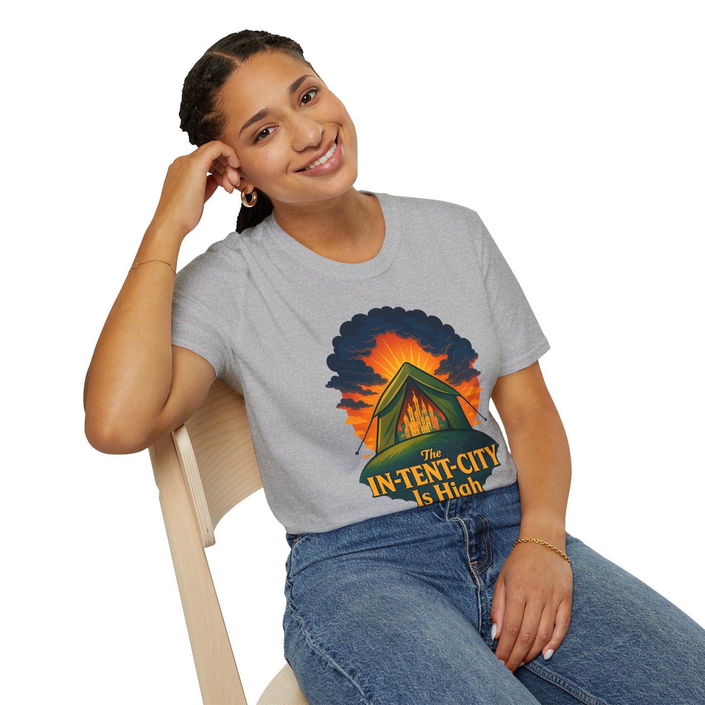 In-Tent-City Is High Camping Tee | Retro Tent Graphic T-Shirt for Hikers & Campers | Funny Outdoorsy Gift | Vintage Style Unisex Tee